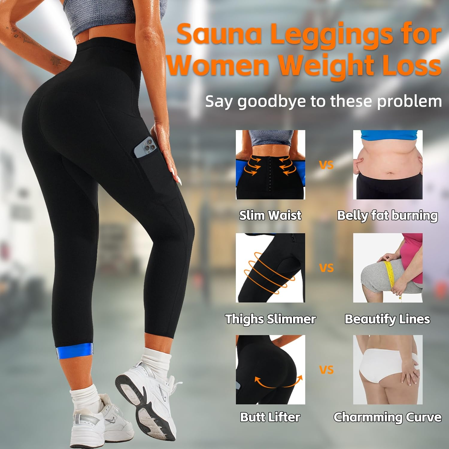 LMCOB Sauna Sweat Pants for Women High Waist Compression Sauna Leggings Workout Sauna Pants for Weight Loss image number 1