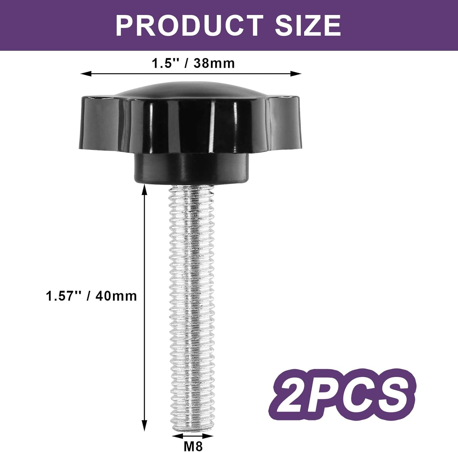 Lifcratms M8 X 40Mm Thread Star Knob 2Pcs, Plastic Hex Shaped Clamping Knob Handle Hand Tightening Screw for Umbrella Base Replacement image number 5