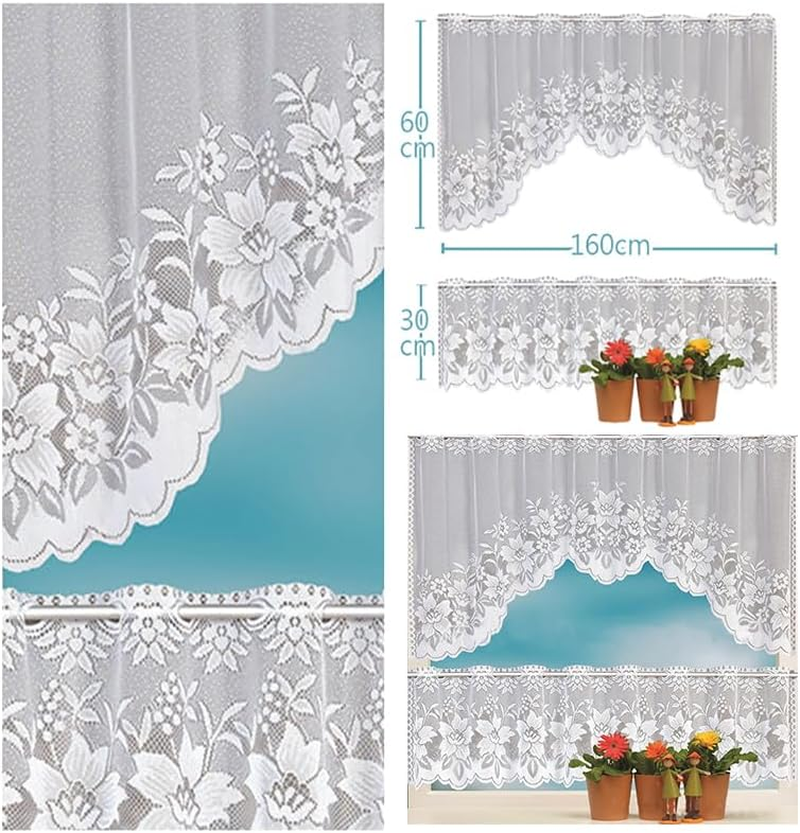 AIMALL 2PCS White Lace Kitchen Cafe Curtain Set Sheer Window Drapes with Scalloped Edge Elegant Home Decor 160Cm Wide Rod Pocket Panels for Living Room Bedroom Dining Room image number 4