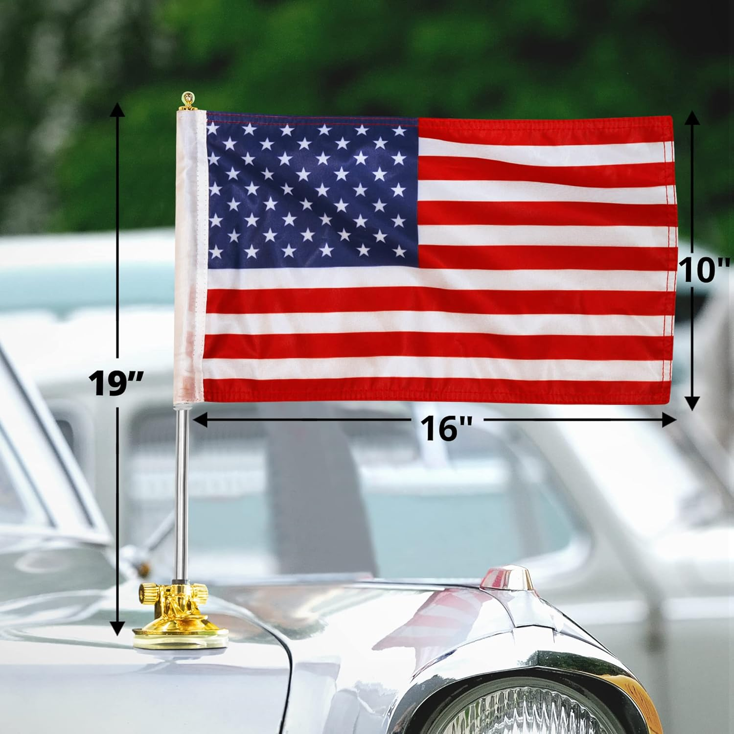 Anley USA Car Flag & Flagpole with Air Suction Mount - Outdoor Suction Cup Style Flag Pole for Car, Truck, Boat and Vehicle with American Flag (Set of 1) image number 6