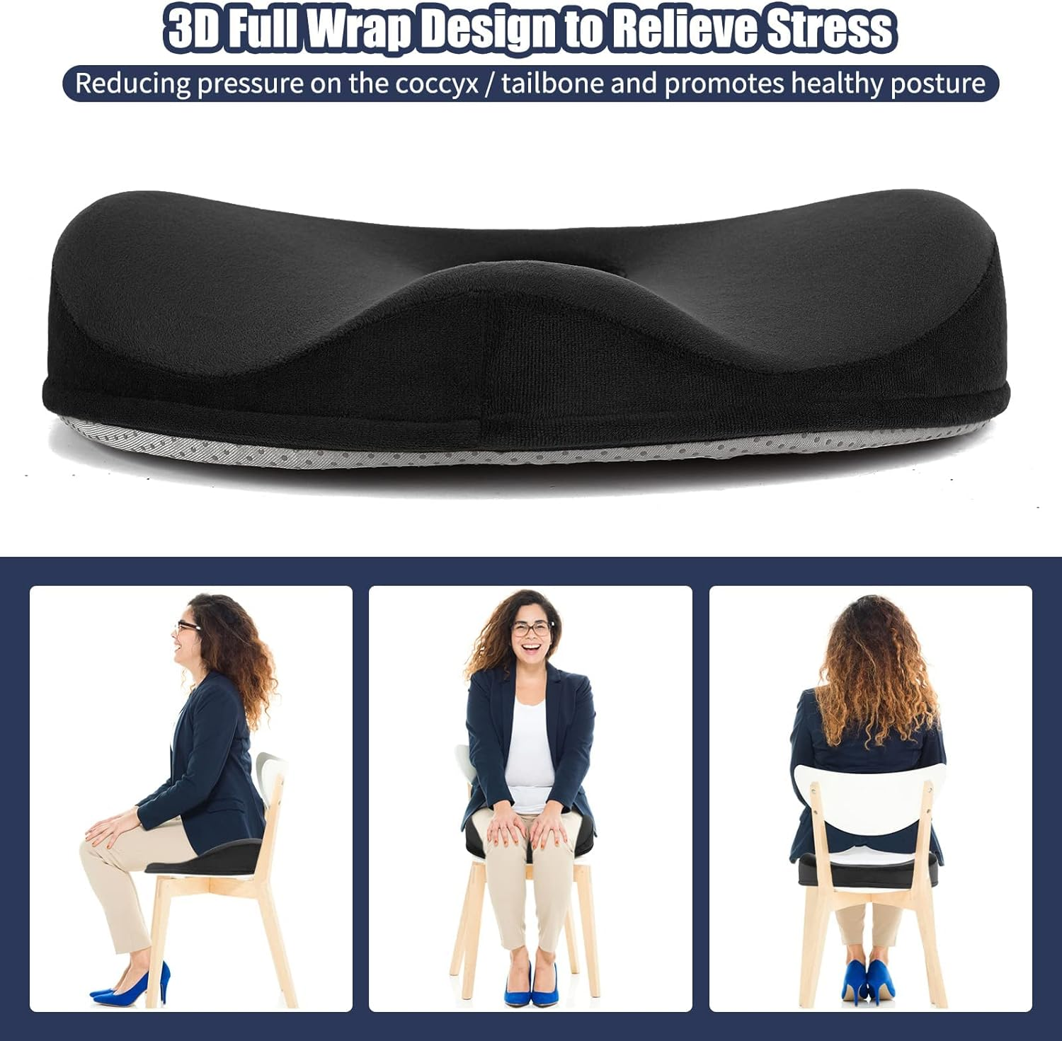 SAHEYER Donut Pillow for Tailbone Pain Relief and Hemorrhoids, Memory Foam Donut Cushion for Sciatica Nerve, Seat Cushion Butt Pillow for Men Women at Home Office Chair Car Long Sitting Comfort, Black image number 3