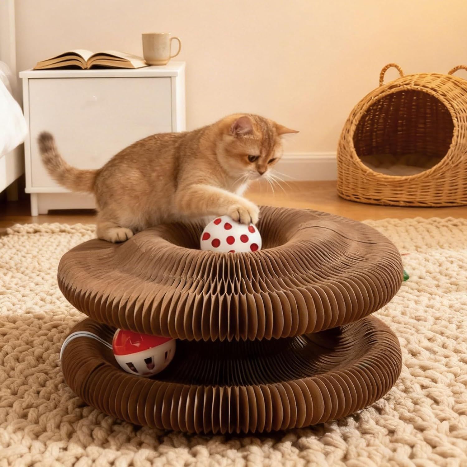 Xanthelle Scratching Cocoon for Cats, 2 Pack Cat Cave and Cat Toy with Scratching Cardboard for Cats as Scratching Board Accessory Indoor image number 1