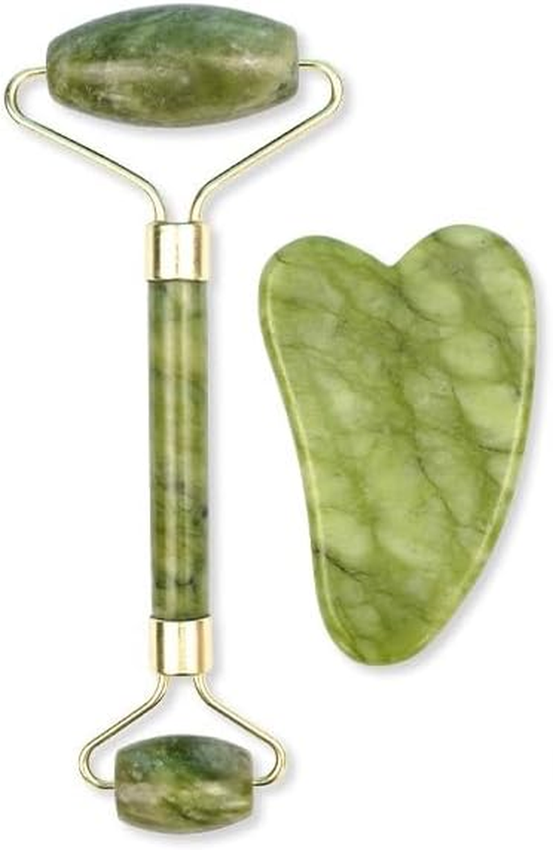 Jade Roller- Gua Sha - Lymphatic Drainage Tool for Face, Neck, Body - Reduces Wrinkles and Fine Lines (Green, One Size)