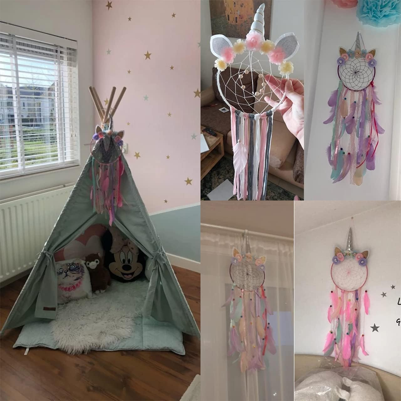 Unicorn Dream Catchers for Girls Wall Hanging Decor and Hair Clip Hanger Organizer Ornament Festival Gift image number 5