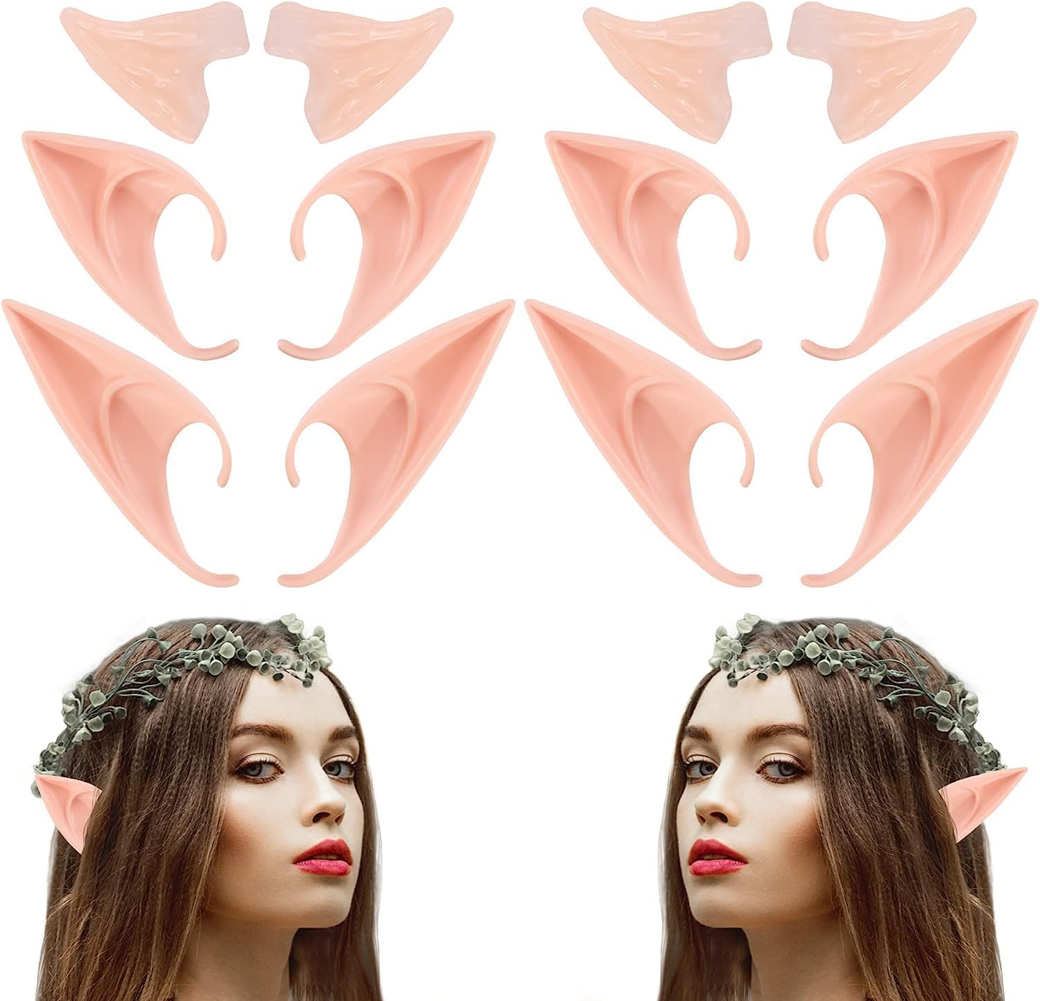 Fairy Pixie Elf Ears - WEEMAGIC Cosplay Latex Soft Pointy Ear Tips, Elven Vampire Fake Ear for Women Kids Halloween Christmas Party Dress up Costume Masquerade Accessories (6 Pairs) image number 1