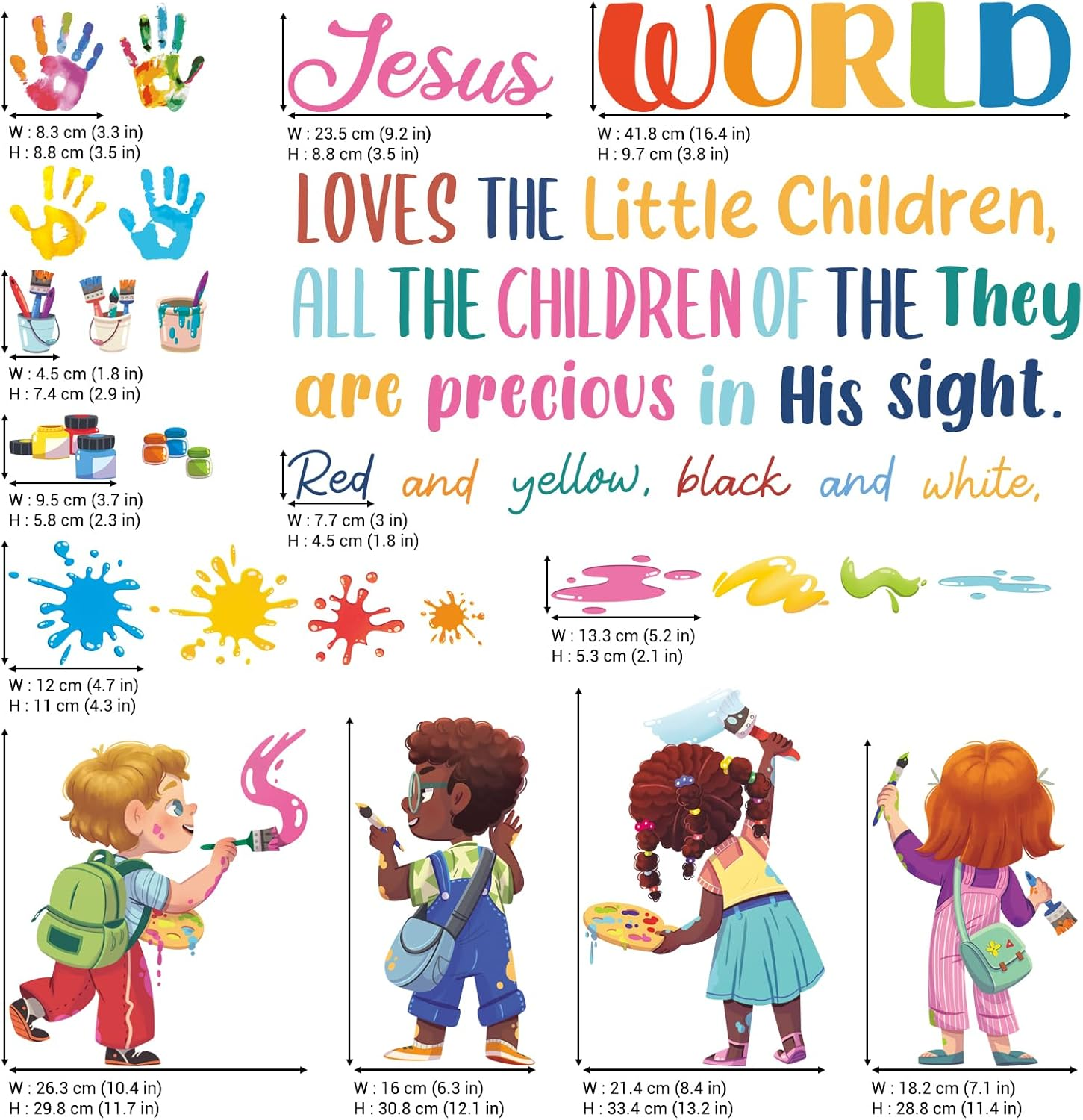 DECOWALL SG2-2514 Christian Hymn Wall Stickers Jesus Loves the Little Children Religious Quote Decals for Sunday School Nursery Baby Room Kids Room Playroom Wall D&eacute;cor