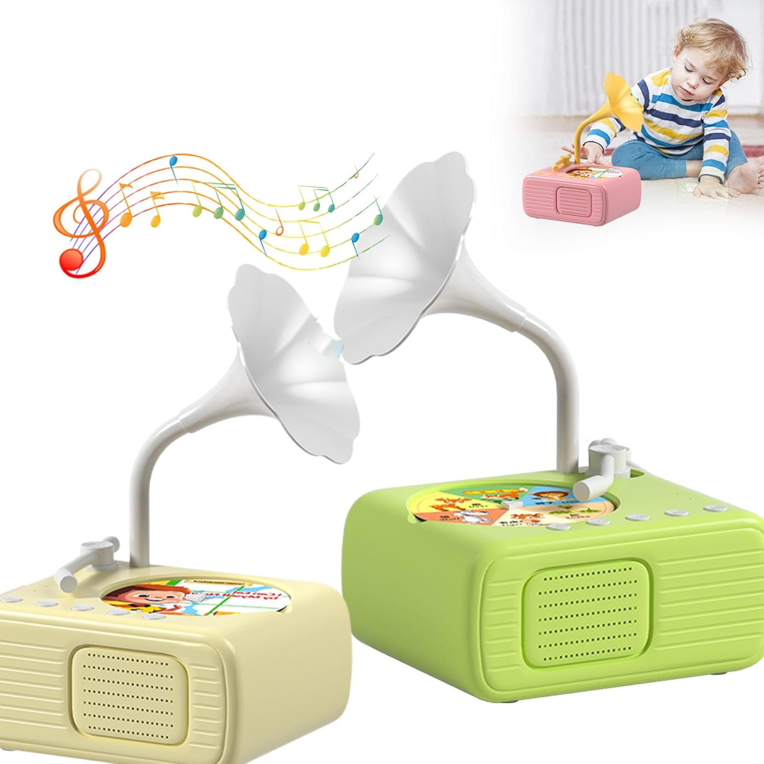 Sweako Kids Gramophone with 96 Cards, Kids Phonograph Record Player, Kid Phonograph Book with Sound, Musical Sensory Toy with Story Music Player for All Boys and Girls Aged 3-12 (Pink)