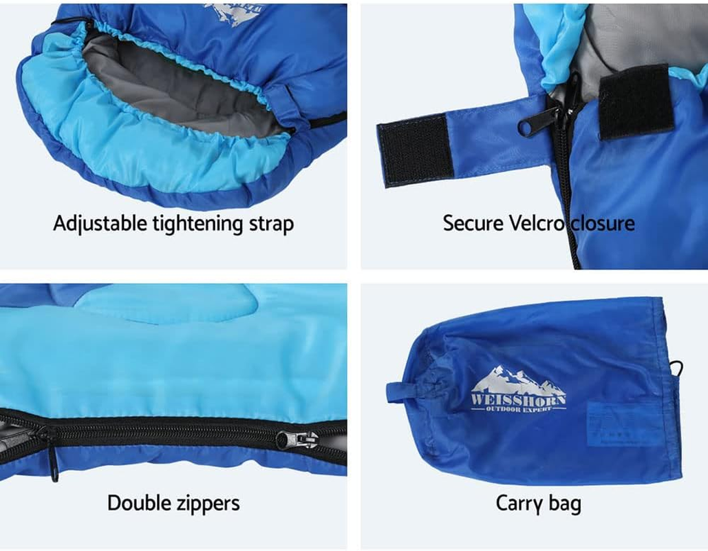 Weisshorn Sleeping Bag, 172 X 70Cm Kids Camping Bags 3 Season Warm Portable Water Resistant Lightweight Thermal Outdoor Gear -5&deg;C Tent for Hiking Travel Backpacking, with Compression Sack Blue image number 2