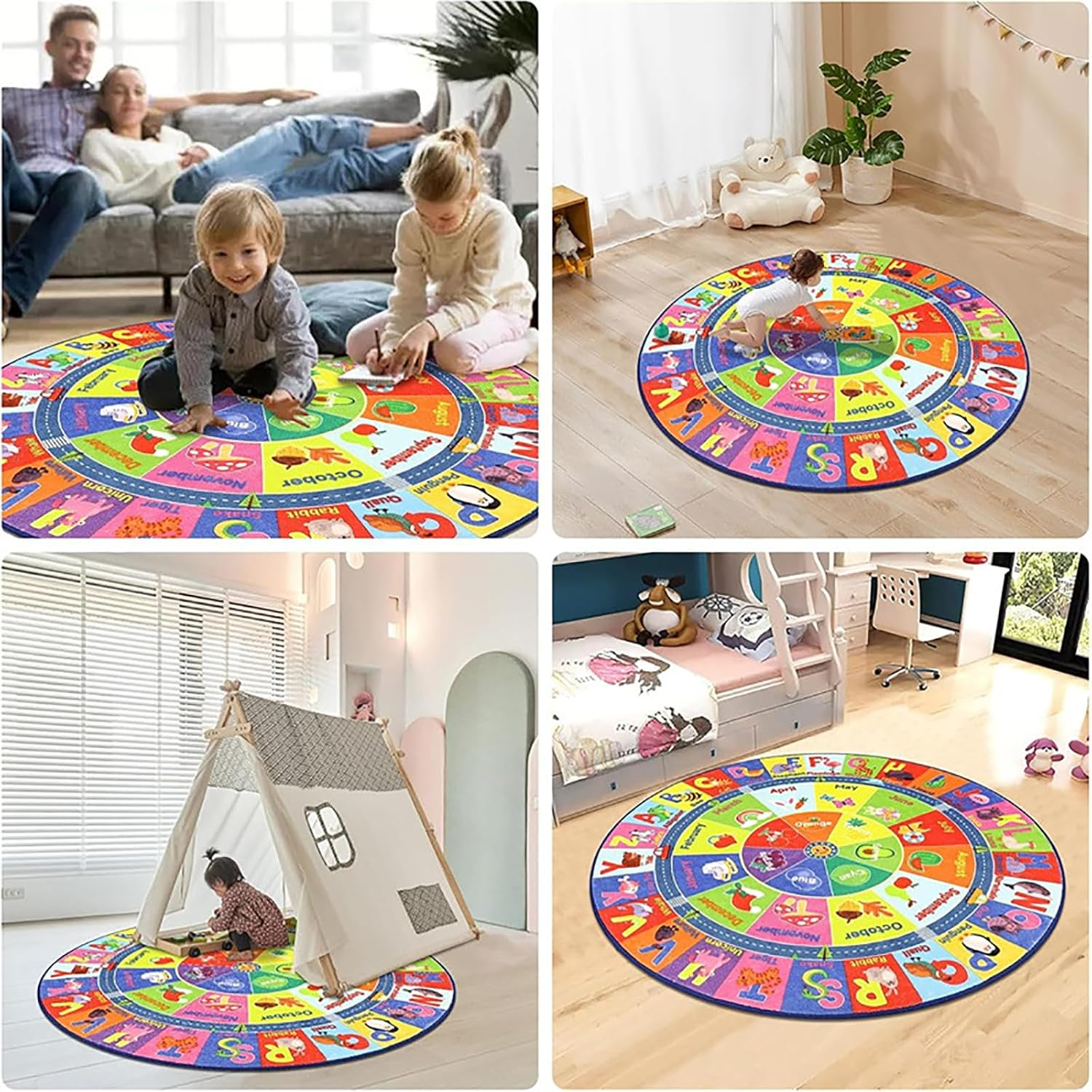 Kid'S Velvet round Rug Soft Floor Playmat for Baby, Cartoon Plush Educational Learning Have Fun Area Rug, Multifunctional Study Activity Centerpiece Play Mat (Color C, 100 * 100Cm) image number 1