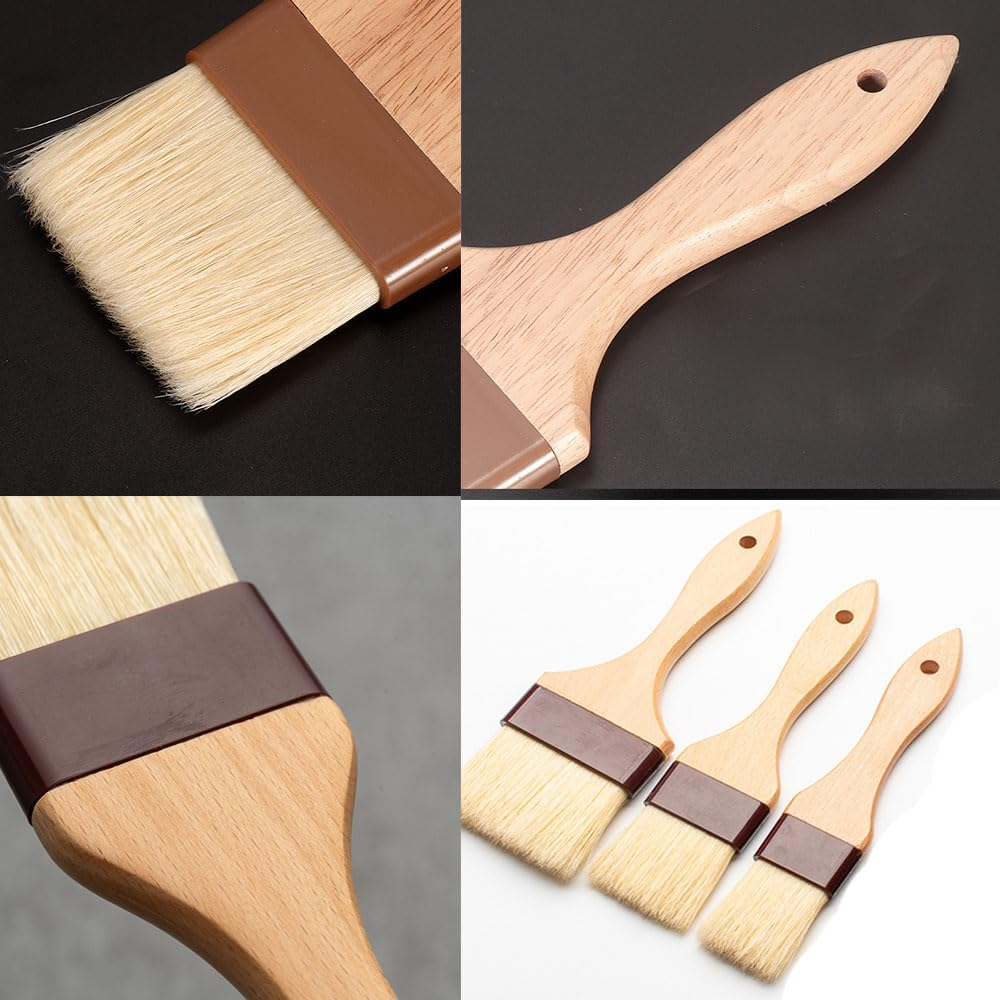 3Pack Natural Bristle Pastry and Basting Brush Set with Wooden Handles,Ideal for Cooking, Baking, BBQ, and Kitchen Basting image number 4