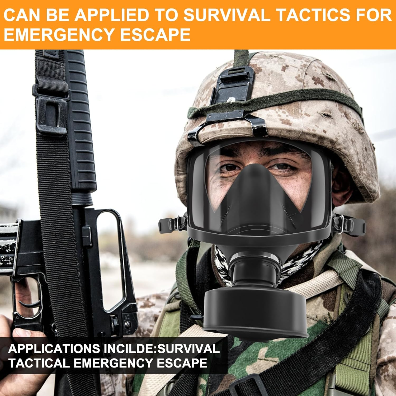 Military Black Full Face Reusable Gas Mask and Chemical Survival Mask, Ski with 40Mm Activated Carbon Filter to Protect against Gas/Dust/Organics/Asbestos,Suitable for Various Working Environments image number 2