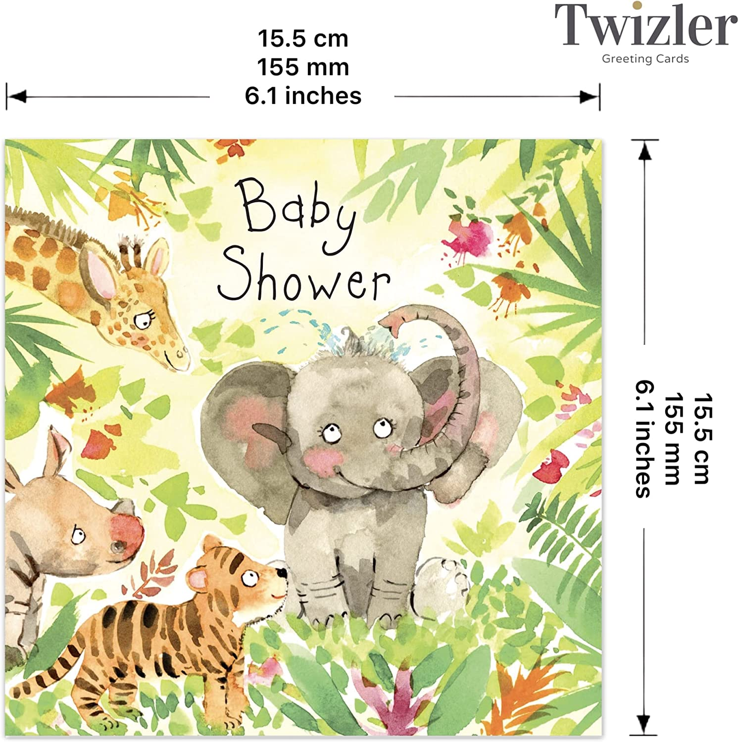 Twizler Baby Shower Card with Elephant & Animals - New Baby Boy or Girl Card - Congratulations Mum to Be Gifts image number 5