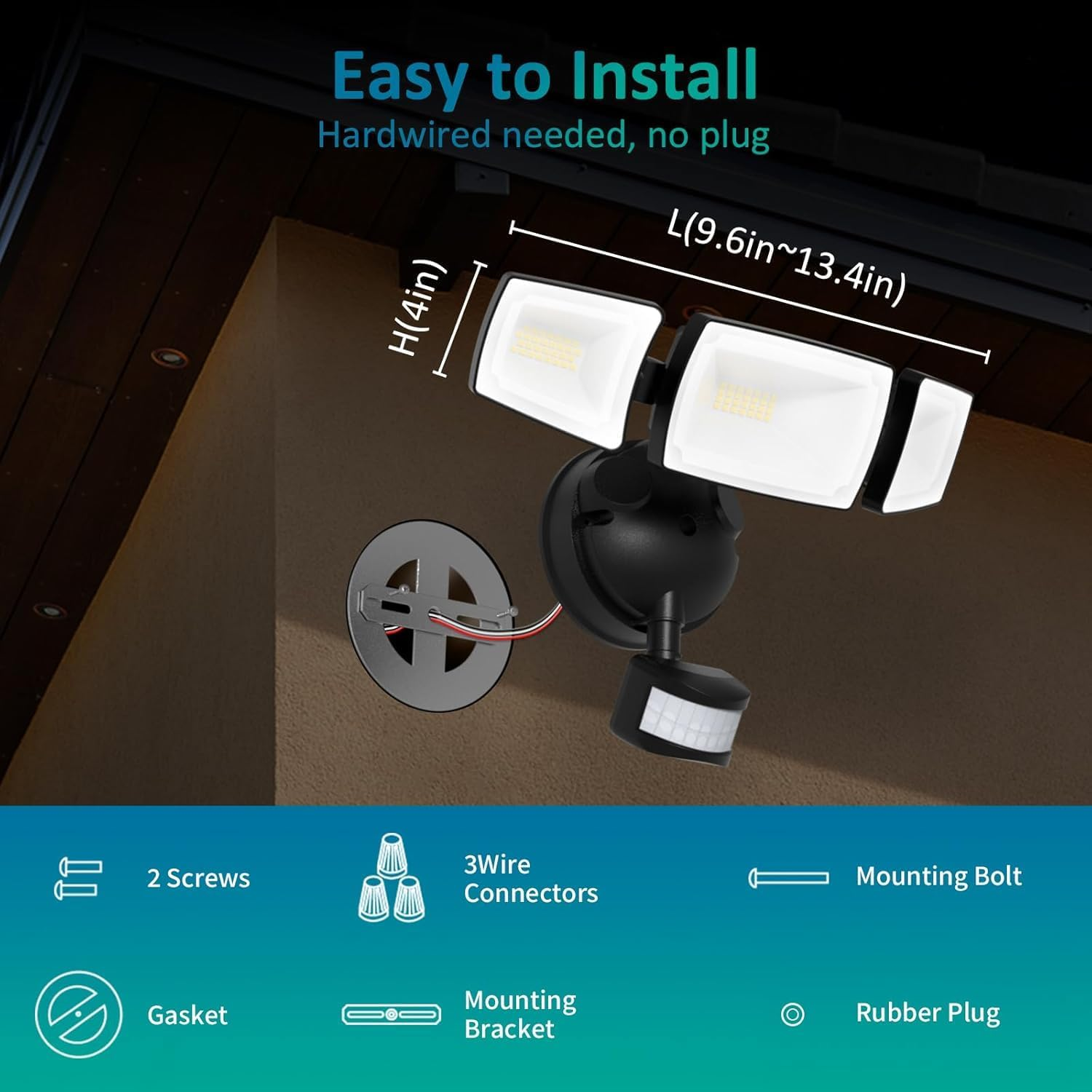 Security Light Outdoor, Phoselpida 4200LM 75LED Plug in Motion Sensor Lights, 42W 3-Head Angel Adjustable Flood Light with Remote Control, IP66 Waterproof Garden Light for Forecourt, Porch, Garage image number 5