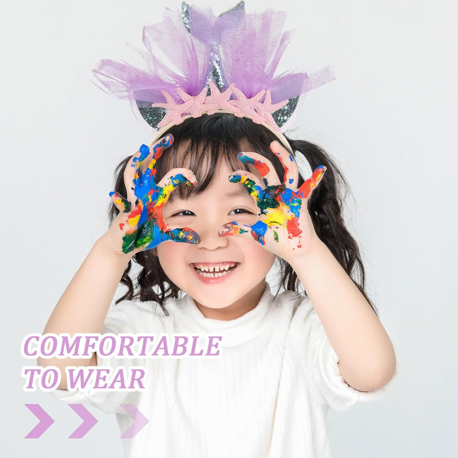 Healvian Glittering Mermaid Headbands Adorable Mesh Hair Headpiece Party Decoration for Kids (Random Style) image number 4