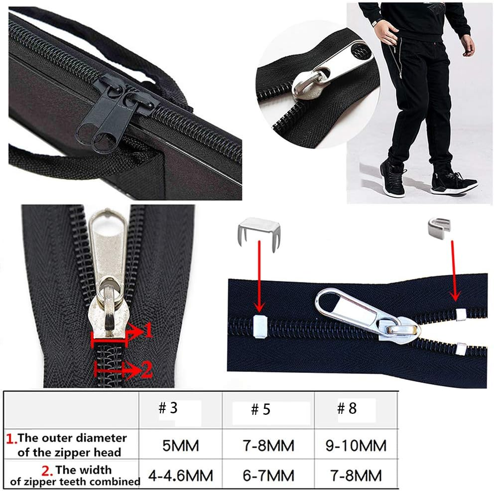 Meikeer 252 Pieces Zipper Repair Kit Zipper + Zipper Pulls + Installation Tools for Bags Tents Luggage Sleeping Bag Jacket Outdoor image number 6