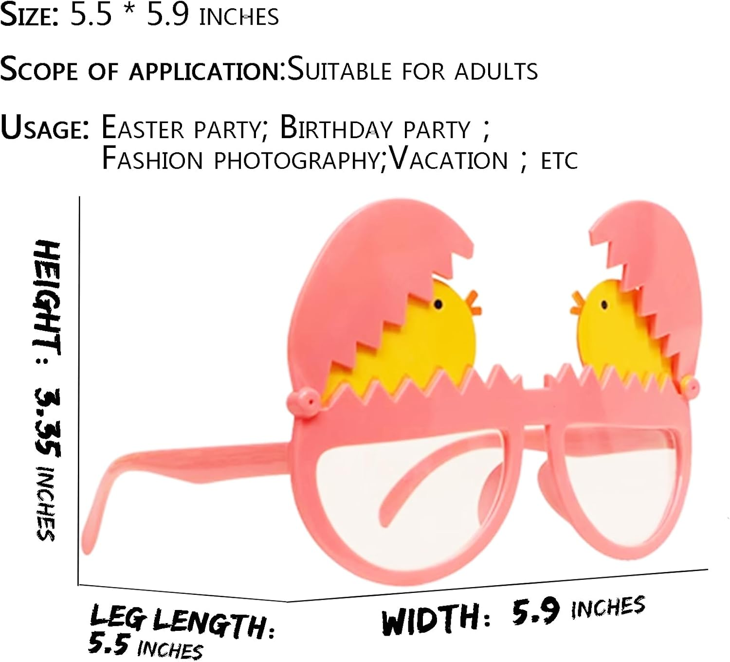 Buzopuw Easter Party Glasses -2Pcs Plastic Egg Chick Glasses for Adults Costume Accessories- Spring Birthday Party Favors image number 4
