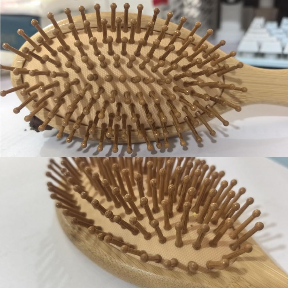 Hair Brush, Natural Wooden Bamboo Air Cushion Comb, Sensitive Scalp Anti-Static Detangling Tools for Scalp Massage, Smooth Glide & Pain-Free Styling Curly,Straight,Thick Hai(Oval) image number 1