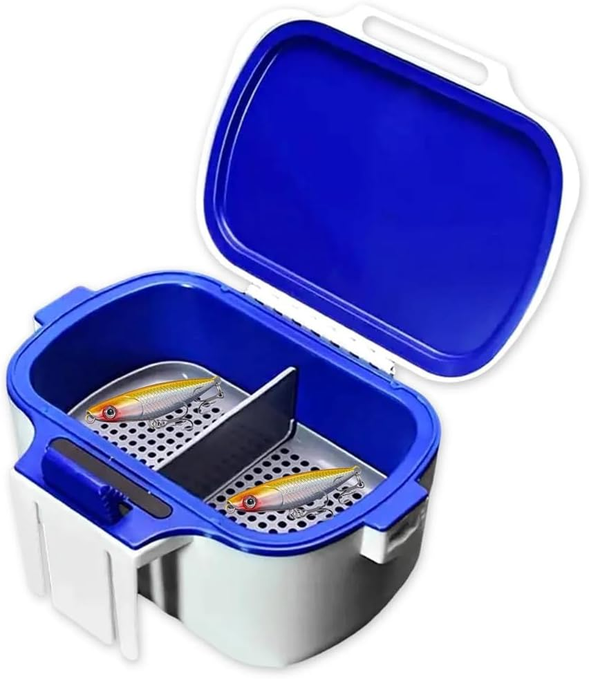 AIMALL Portable Fishing Live Bait Box with Moisturising Design, Heat Preservation, and Dual Compartments for Earthworms and Red Bugs, Compact Size 5.5X3.9X3.1In