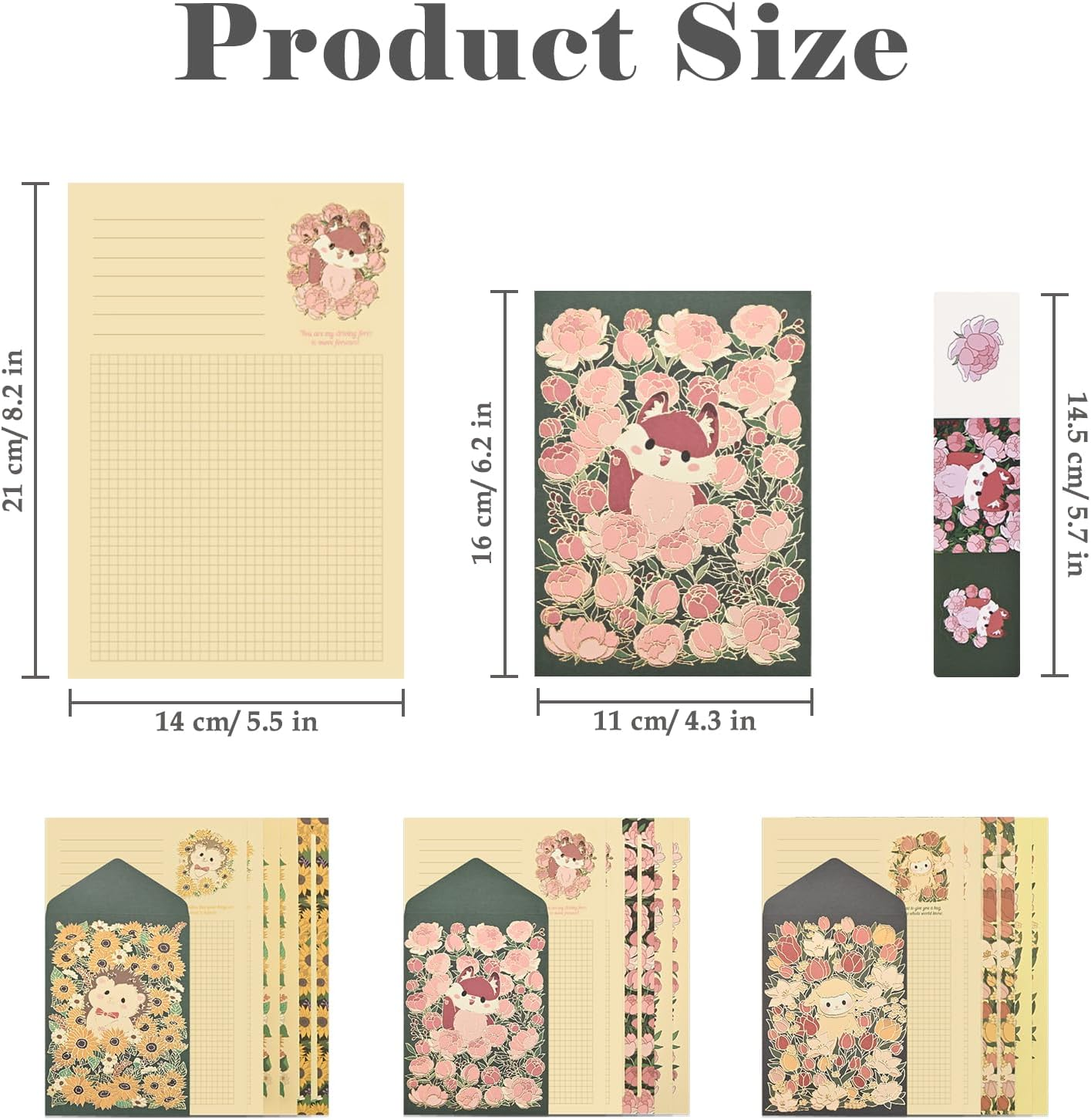 BAYTORY 36Pcs Stationery Paper and Envelopes Set, Cute Animal Patterns Envelope, Love Letter Papers Letter Writing Kit, 18 Paper Sheets + 9 Envelopes (Sheep, Hedgehog, Fox) image number 1