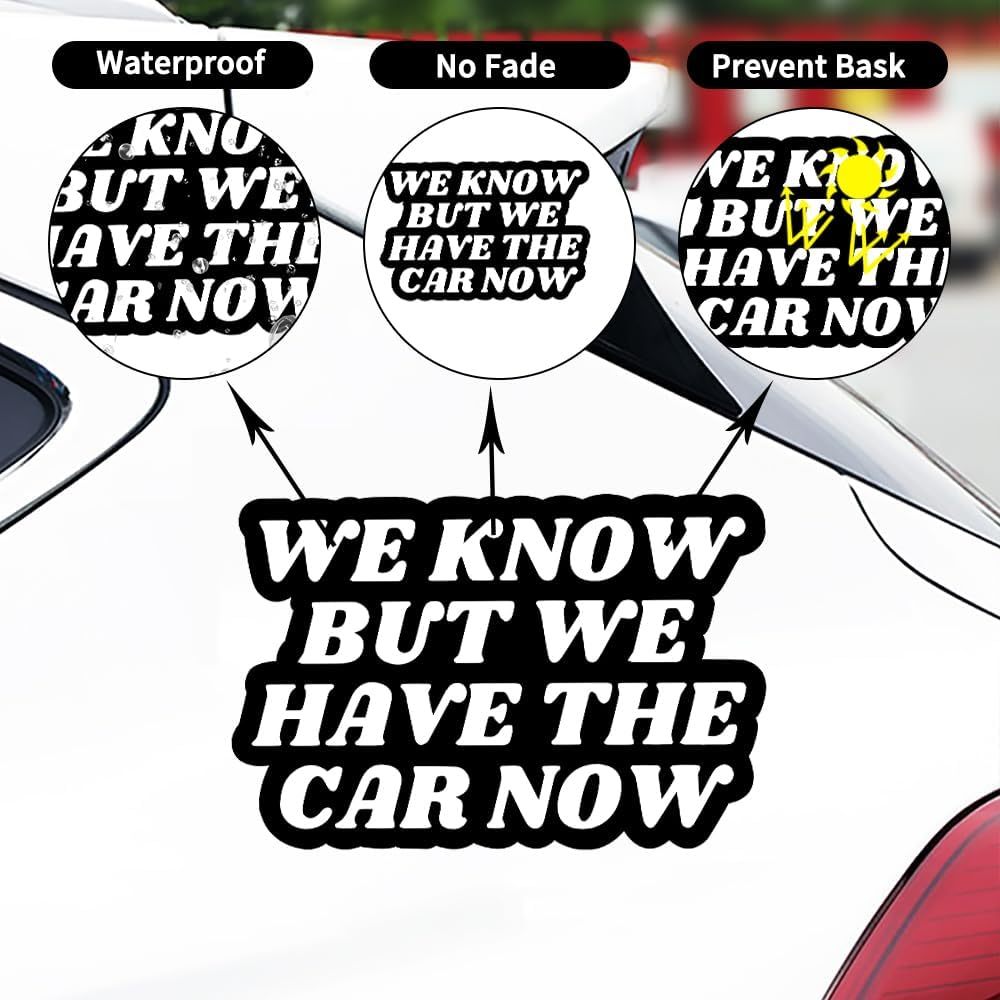 2 Pack We Know but We Have the Car Now-Tesla Bumper Sticker,Elon Musk Regret Vinyl Decal Accessories for Car Bumper, Laptop, Window (White) image number 2