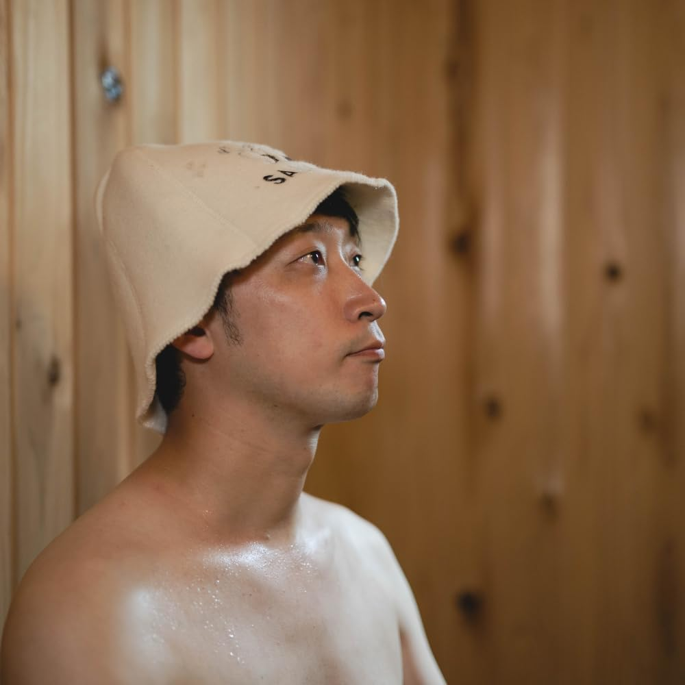 Natural Textile Sauna Boss Bucket Sauna Hat White - 100% Organic Wool Felt Hats - Protect Your Head from Heat - English Sauna E-Book Included - with Embroidery image number 3