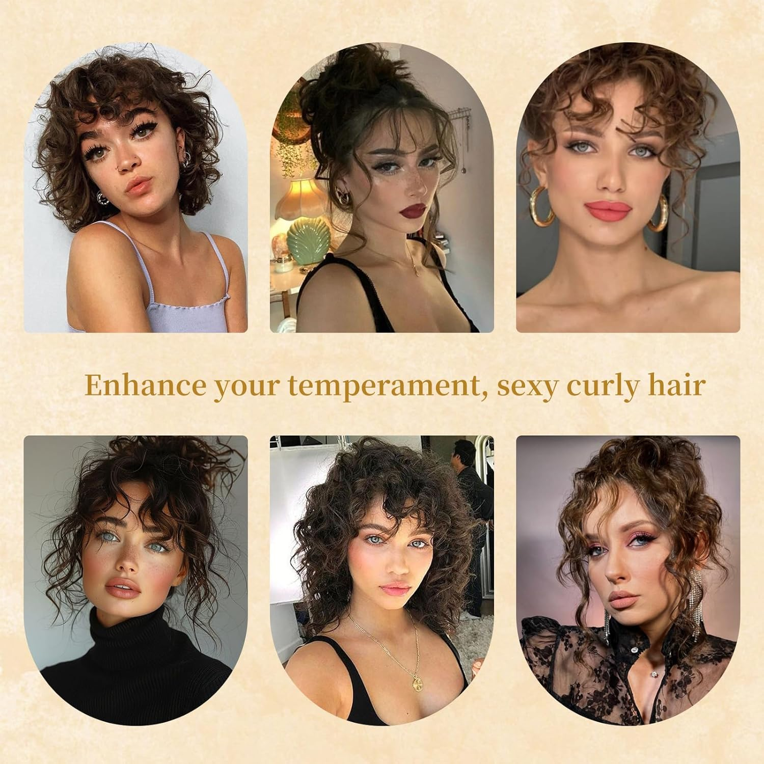 NICENEEDED Clip for Long Curly Fringe Natural Wavy French Pony Curly Air Pony with Clip Wispy Bangs with Temples Hairpieces Fake Fringe Bangs image number 2