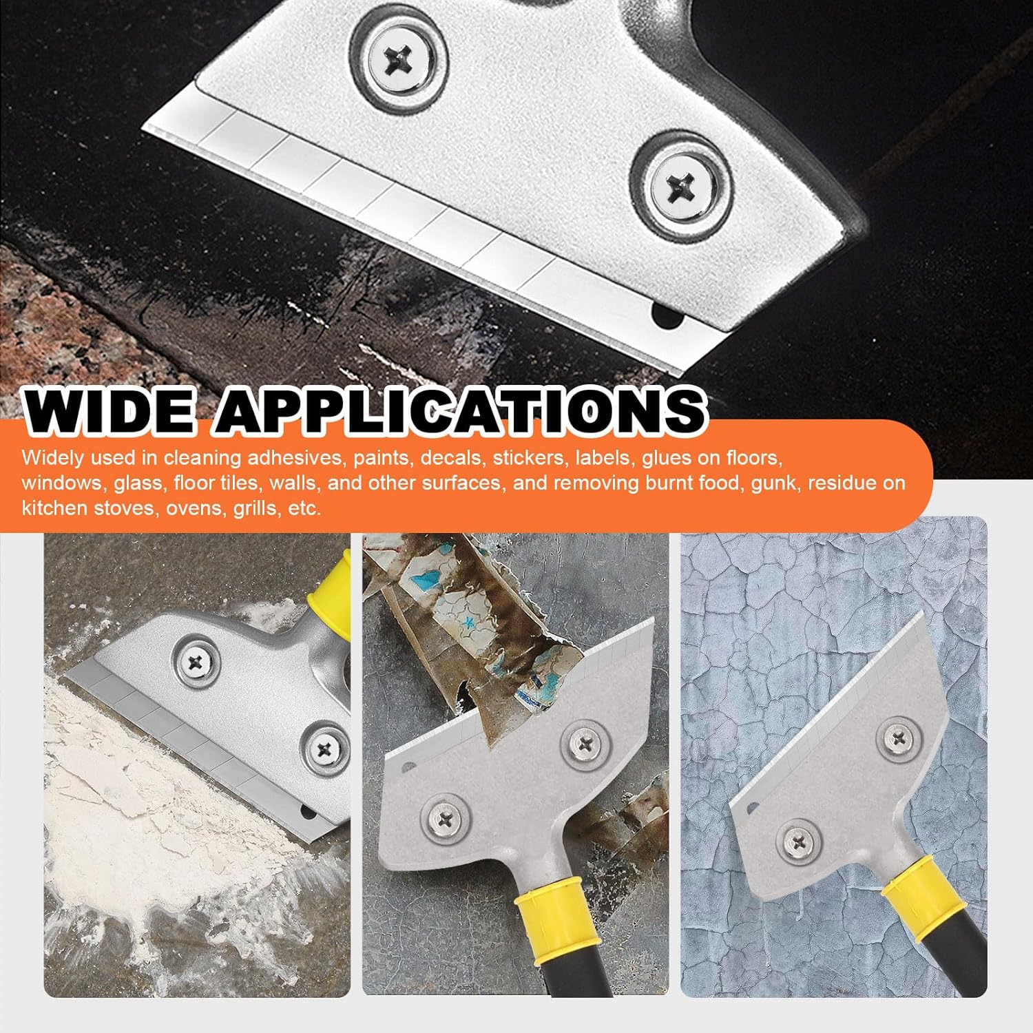 Tanstic 14Pcs Razor Blade Scraper Kit, Razor Blade Sticker Remover, Floor Scraper, Paint Glass Scraper Tool with Replacement Blades, Screwdriver and Gloves for Glass Window Tile Stove image number 3