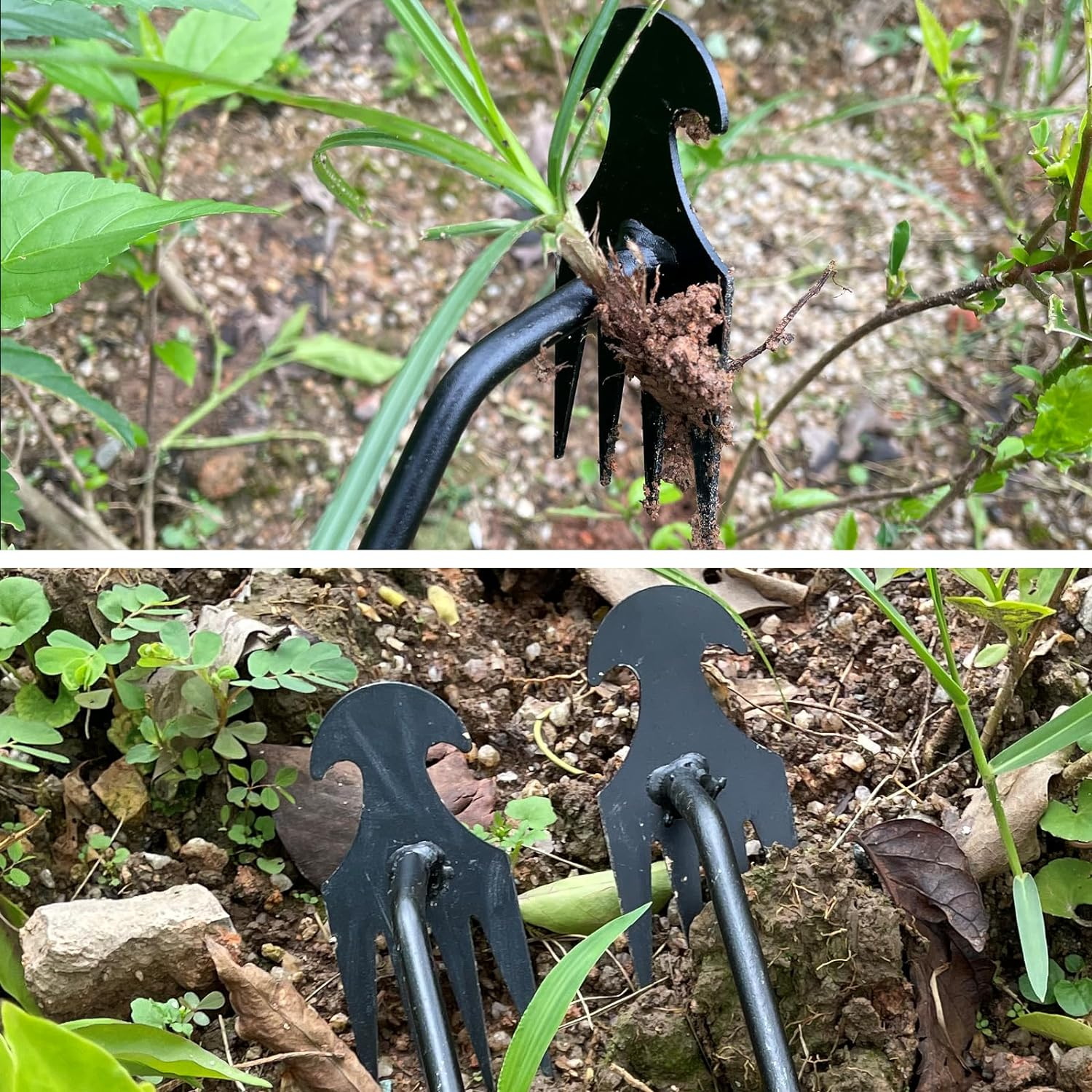 Weed Puller Tool, 2 Pcs 4 Teeth Durable Garden Weed Pulling Tool, Portable Garden Weeder Tool with Gloves for Vegetable Gardening, Backyard Farm Weeding Tool (15.74 Inch / 40 Cm) image number 5