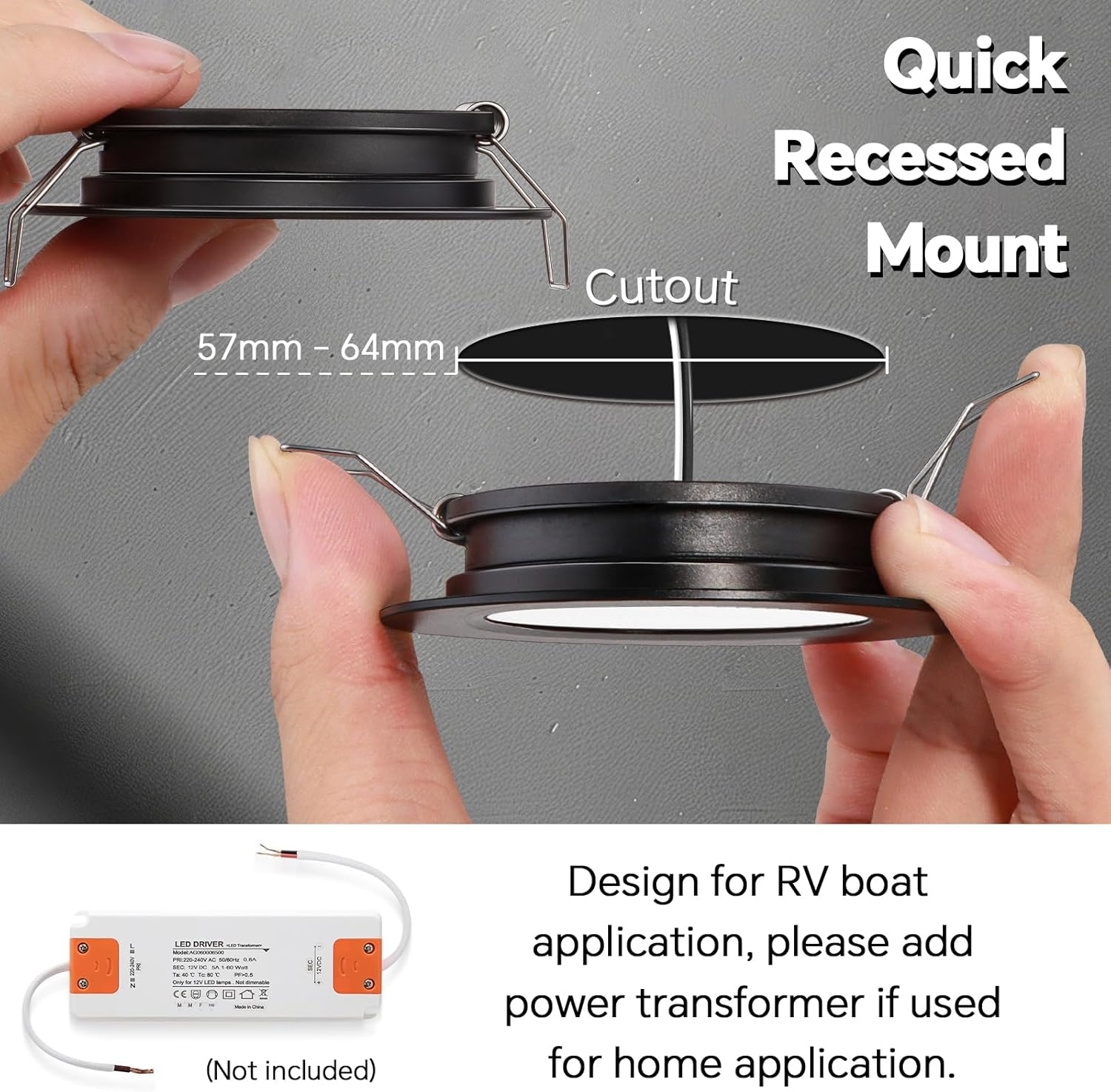 Acegoo 12V LED Campervan Recessed Mount Ceiling Light, 2.5W 6 Pack CRI 93 Caravan Boat Downlight Spot Lights for Van Cabin Truck Motorhome Sailboat under Cabinet Kitchen Bathroom, Black 3000K image number 1