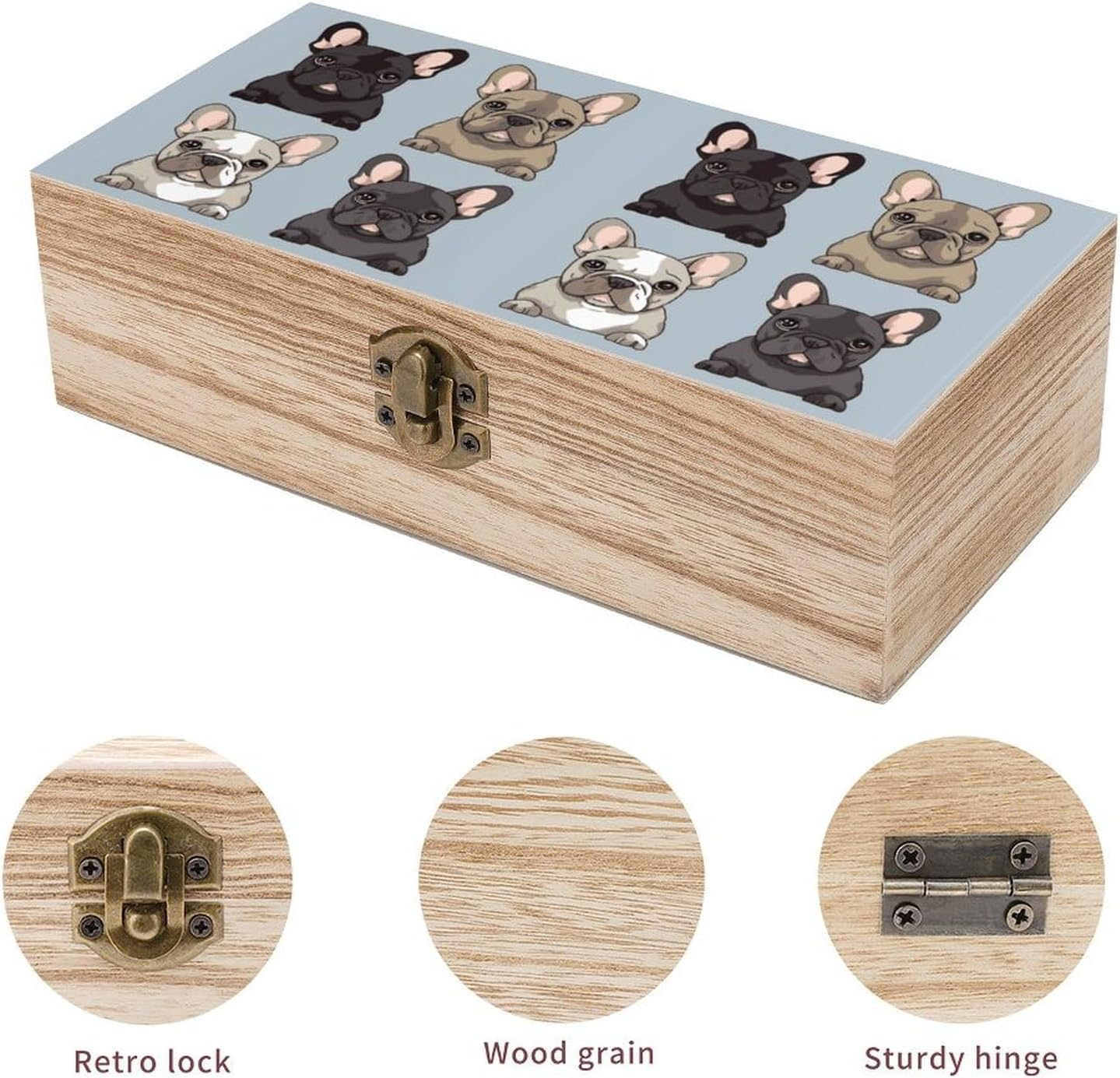 French Bulldog Wooden Box Wood Wedding Keepsake Boxes with Lids Small Decorative Boxes Lightweight Wooden Memory Storage Box for Crafts Keepsakes Jewelry Photo Letter Storage image number 1