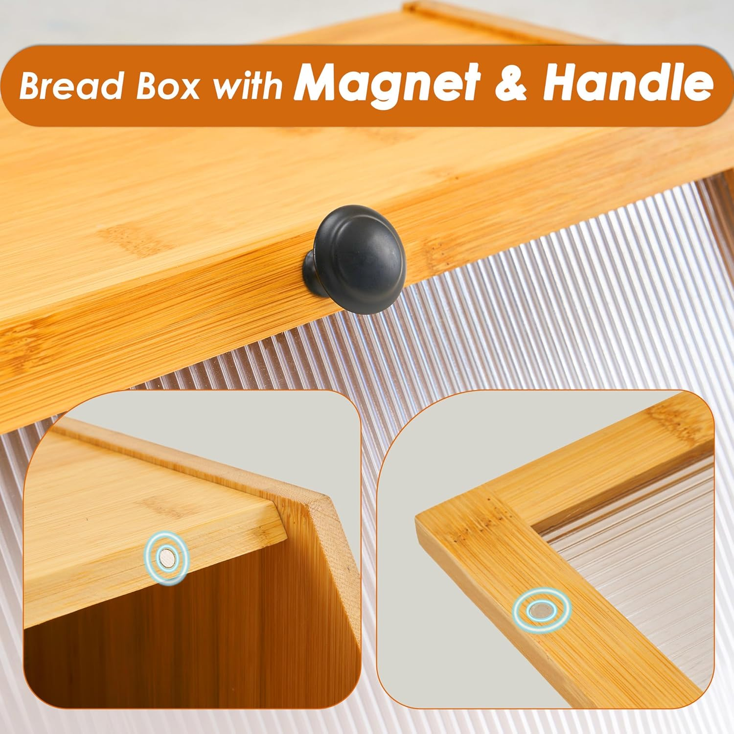 YOUDENOVA Bread Bin with Chopping Board, Bamboo Storage Box, Wooden Bread Basket Boxes Storage Bread Box for Bread, Salt and Pepper Mill, 39 X 25 X 20 Cm (L X W X H), Natural image number 1