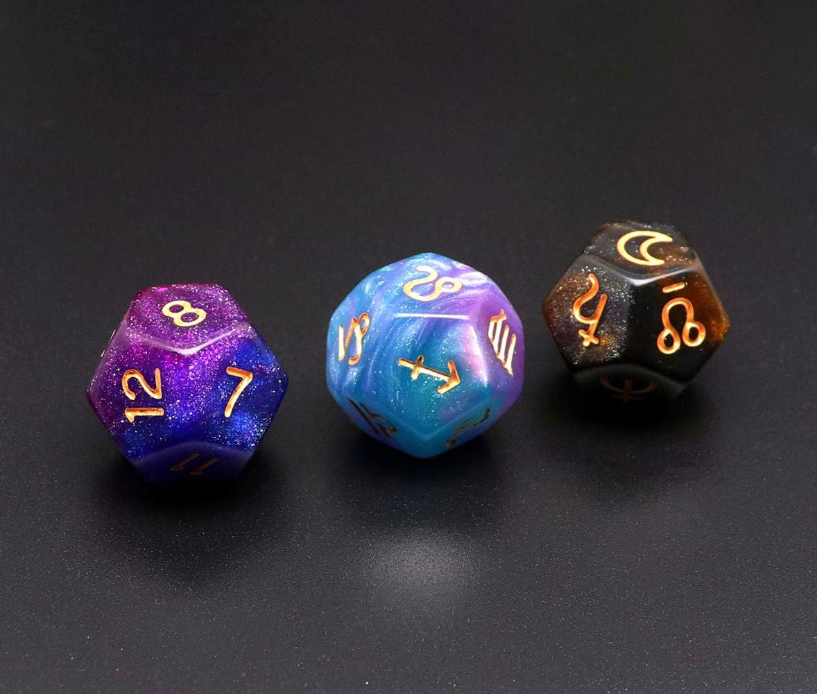3 Pieces Acrylic Pearl Astrological Dice for Constellation Divination Accessory 3 Colors D12 Glitter Dice Set