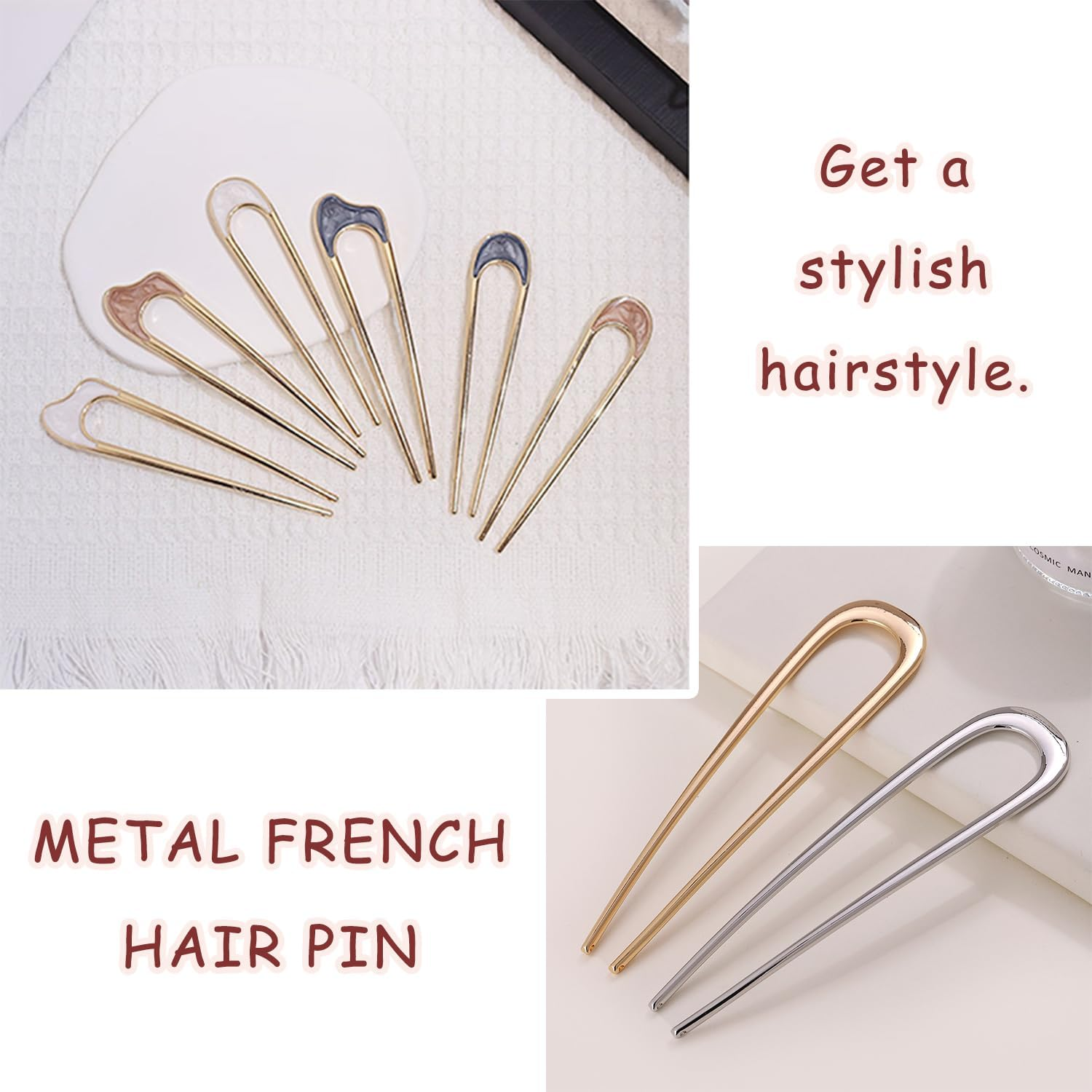 SYEYCW 8 Pcs U-Shaped Hair Pins, French Hair Pin, Metal French Hair Pins for Thick Hair, Simple Everyday Updo Hair Pin, French Twist Hair Pin Fork for Women Girls Hair Types Styling Hair Accessories image number 4