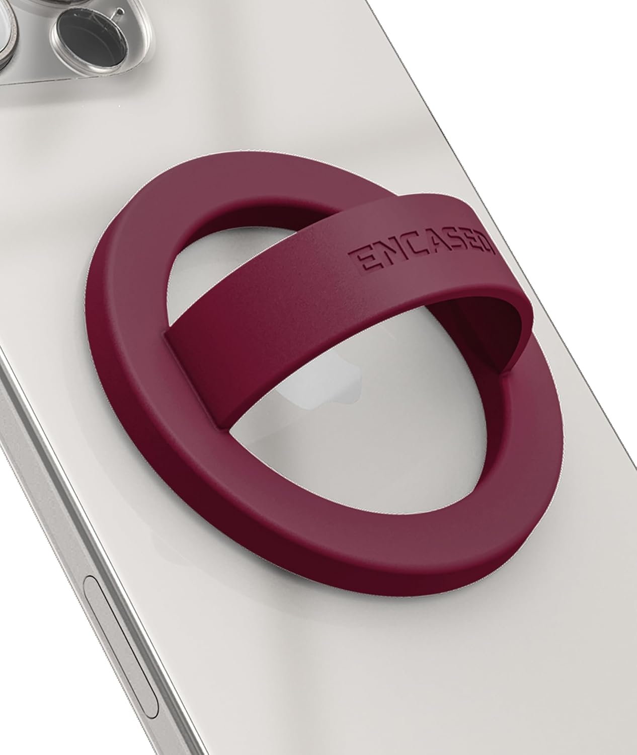 Encased Magnetic Phone Grip Holder (Compatible with Magsafe) Thin Silicone Finger Loop Ring for Iphone (Burgundy)