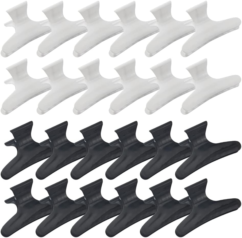 WMYCONGCONG 24 PCS Large Butterfly Hair Clamp Women Hair Clips for Styling Sectioning Hair Claw Clips Clamps Styling Cutting Coloring Pro Hair Clips, Black and White image number 5