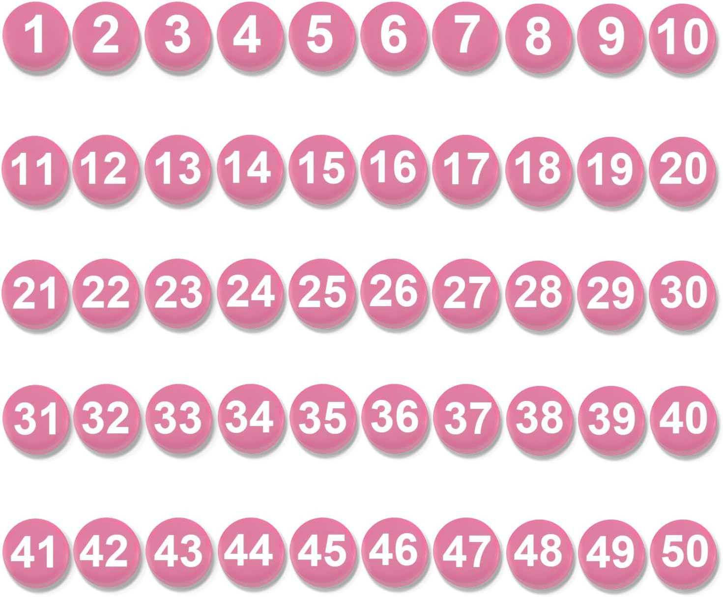 Gosknor 50Pcs Magnetic Numbers, Pink, 0.8" Round, Plastic, Playful Functional, Classroom Office Home, 50 Pieces