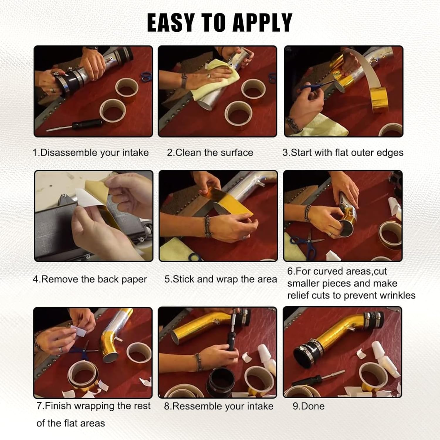 Sporacingrts 2PCS 2" X 65.6'（20M） Gold Adhesive Backed Heat Barrier Tape Glass Fiber Heat Shield Reflective Tape Wrap Roll Compatible with Car Intake Pipe Engine Bay Etc image number 4