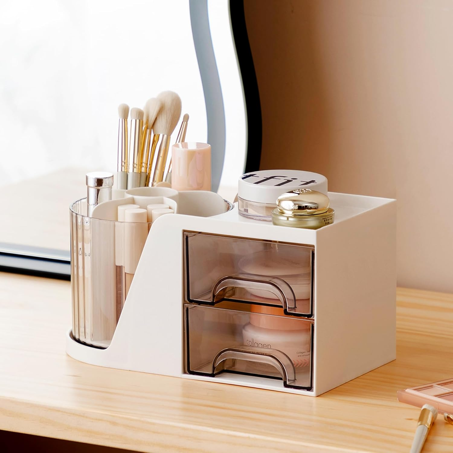 Desk Organizer, 360-Degree Rotating Pen Holder for Desk, Desk Organizers and Accessories with 6 Compartments Pencil Organizer, Art Supply Storage Box Caddy for Office, Home (White) image number 1