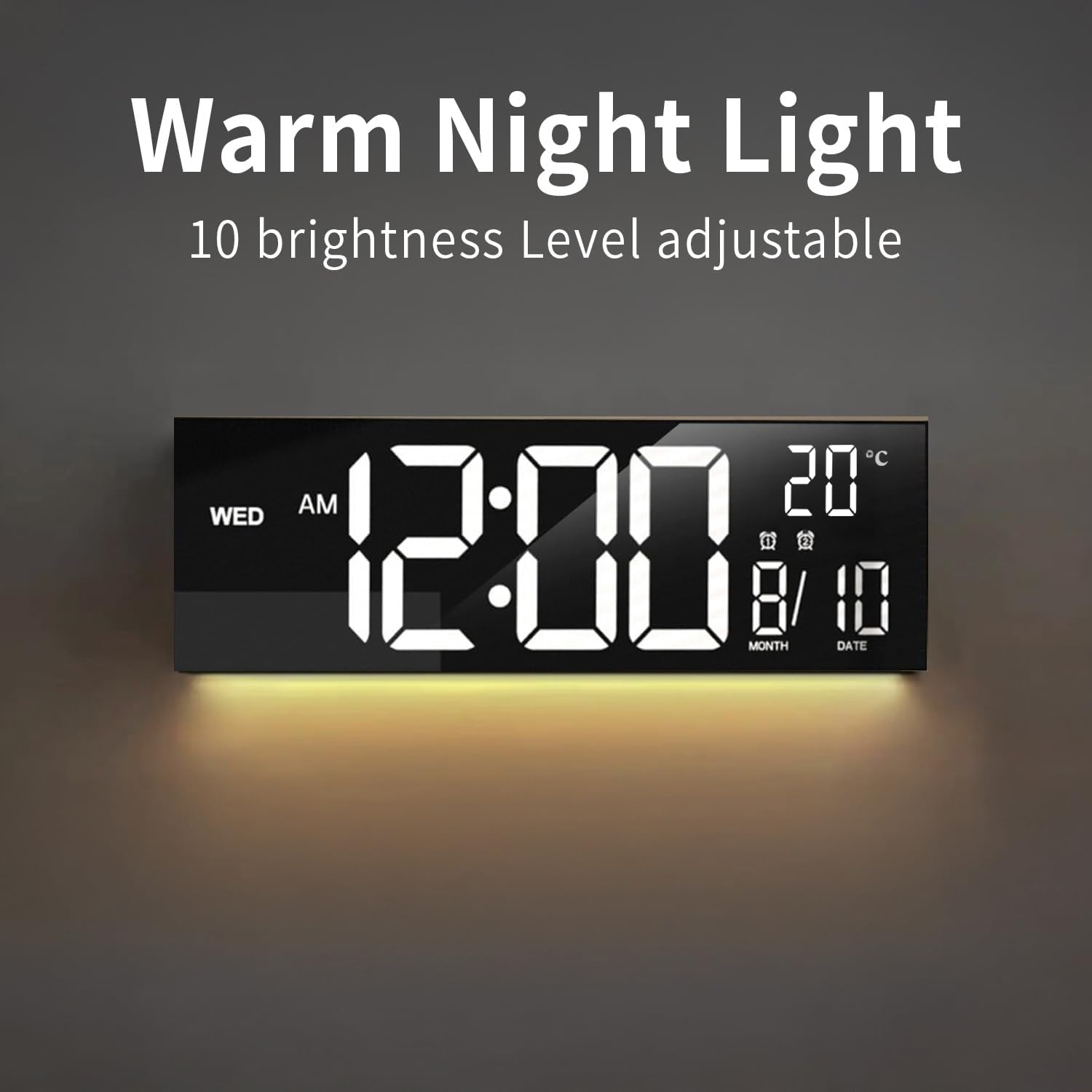 Alarm Clock 16 Inch, Large Clock with Remote Control, Digital Wall Clock LED Dispaly, 8 RGB Colors, 12/24H, Date, Temperature, Countdown Timer, Night Light for Bedroom, Loud Alarm Clock for Elderly image number 2