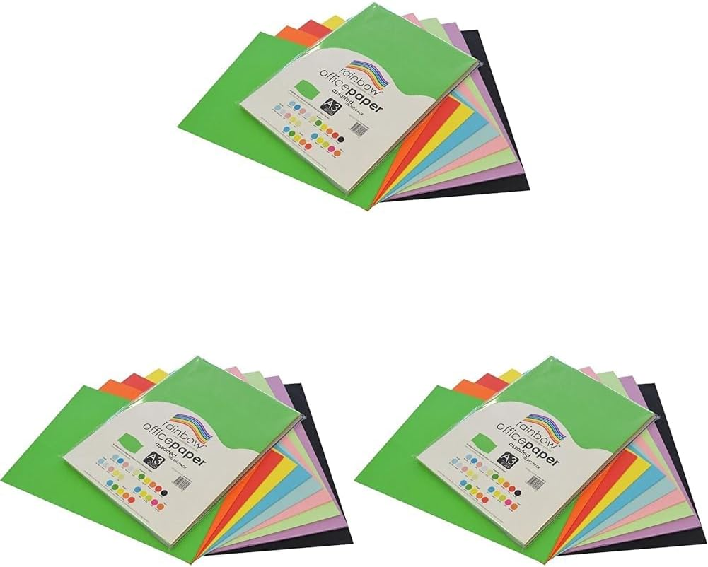 Rainbow A3 Colour Copy Paper 100 Sheets, Assorted image number 2