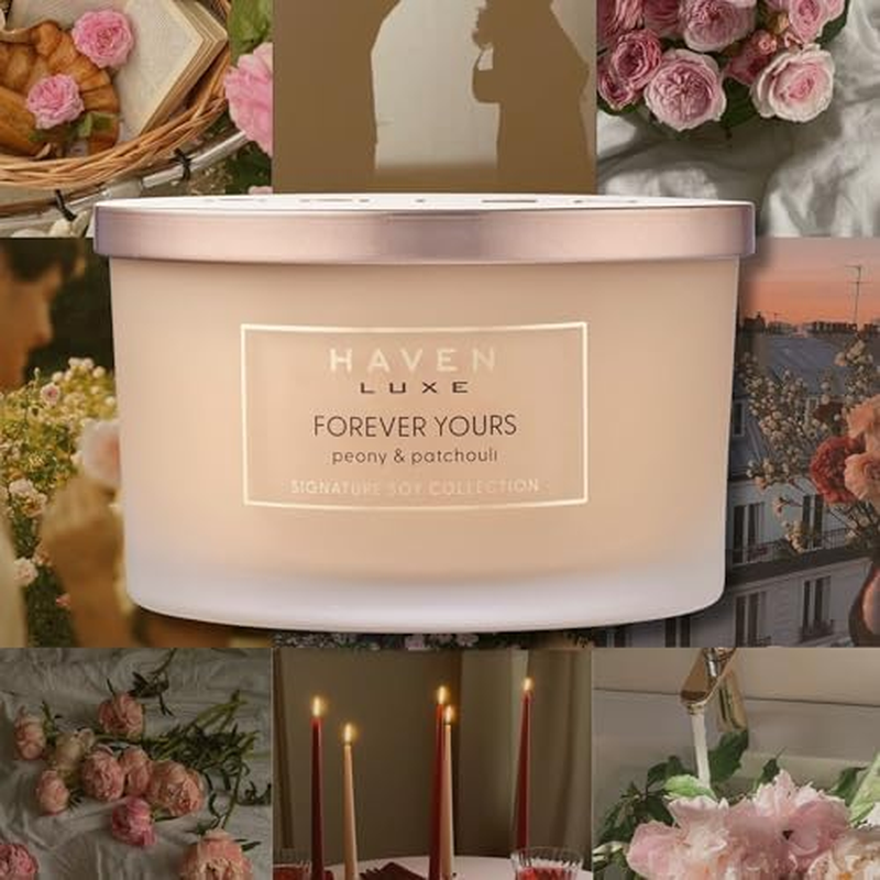 Haven Peony & Patchouli Scented Candle in Glass Jar - Clean-Burning Soy Wax Blend with Natural Cotton Wick - Long-Lasting Aromatherapy Candle for Home Decor & Fragrance image number 5