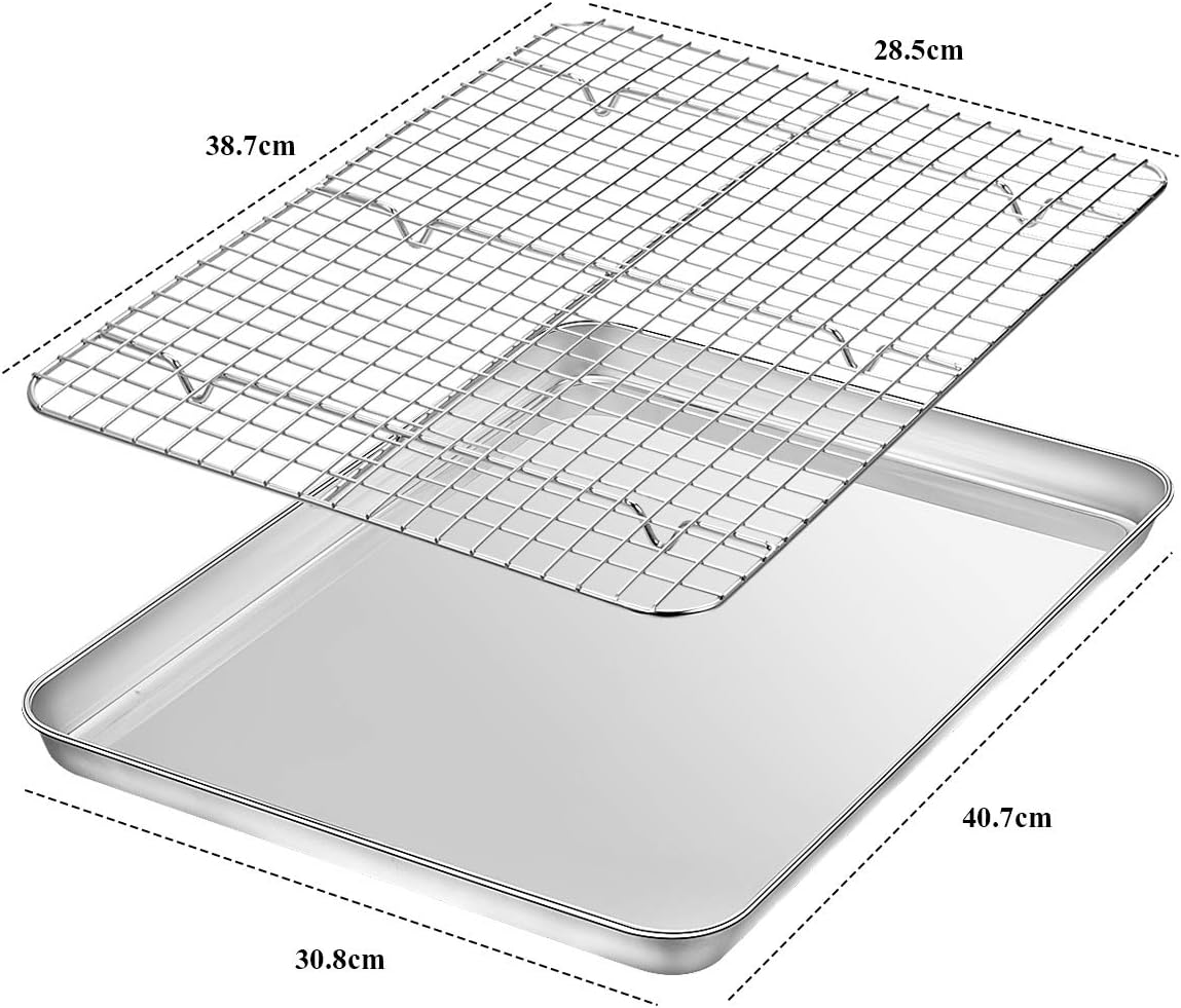 Wildone Baking Sheet with Rack Set [2 Pans + 2 Racks], Stainless Steel Cookie Sheet Baking Pan Tray with Cooling Rack, Size 16 X 12 X 1 Inch, Non Toxic & Heavy Duty & Easy Clean image number 4