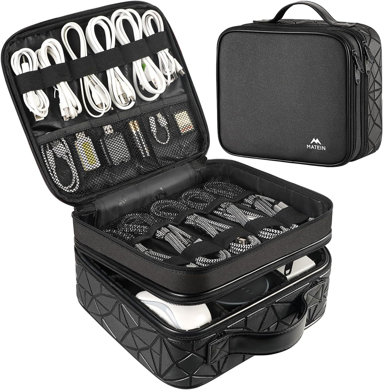 MATEIN Cable Organizer Bag, Waterproof Travel Electronic Storage with Adjustable Divider, Shockproof Portable Double Layer Tech Bags Carrying Case for Cord, Earbuds, Charger, SD Card, Tech Gifts image number 5