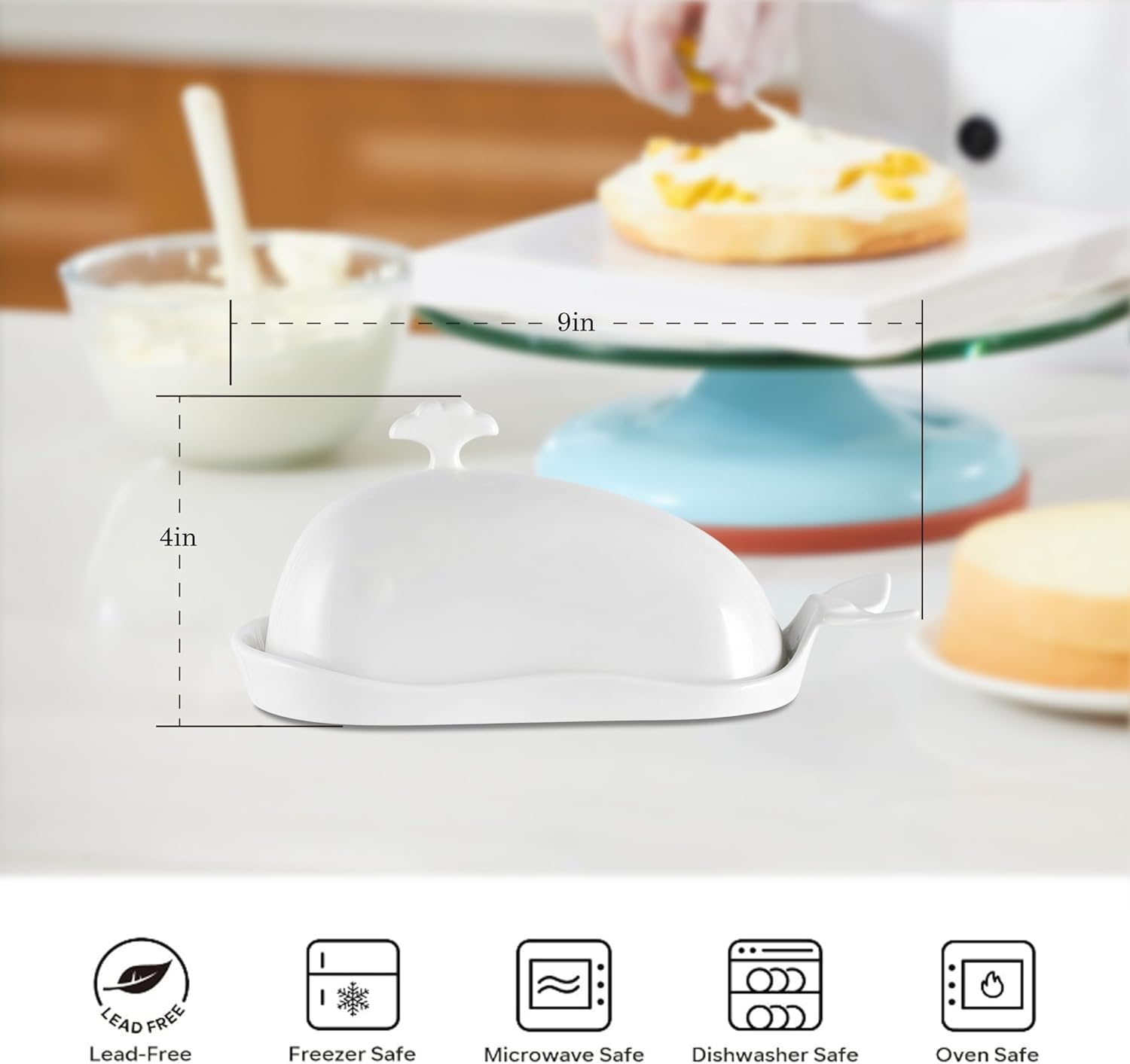 White Ceramic Butter Dish with Cover, Fit Both Western Stubbies and Elgin Butter Sizes Alike, Ideal to Savour Relaxed Meal with Family and Friends