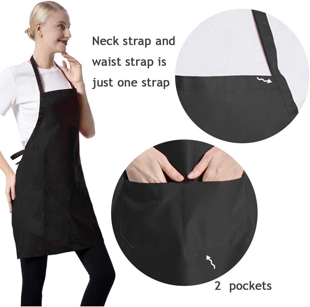 TSD STORY 12 Pcs Bib Bulk Black Aprons for Women Men Adult Girls Unisex with 2 Pockets, Baking Cooking Kitchen Painting Apron (Black,12 Pcs) image number 5