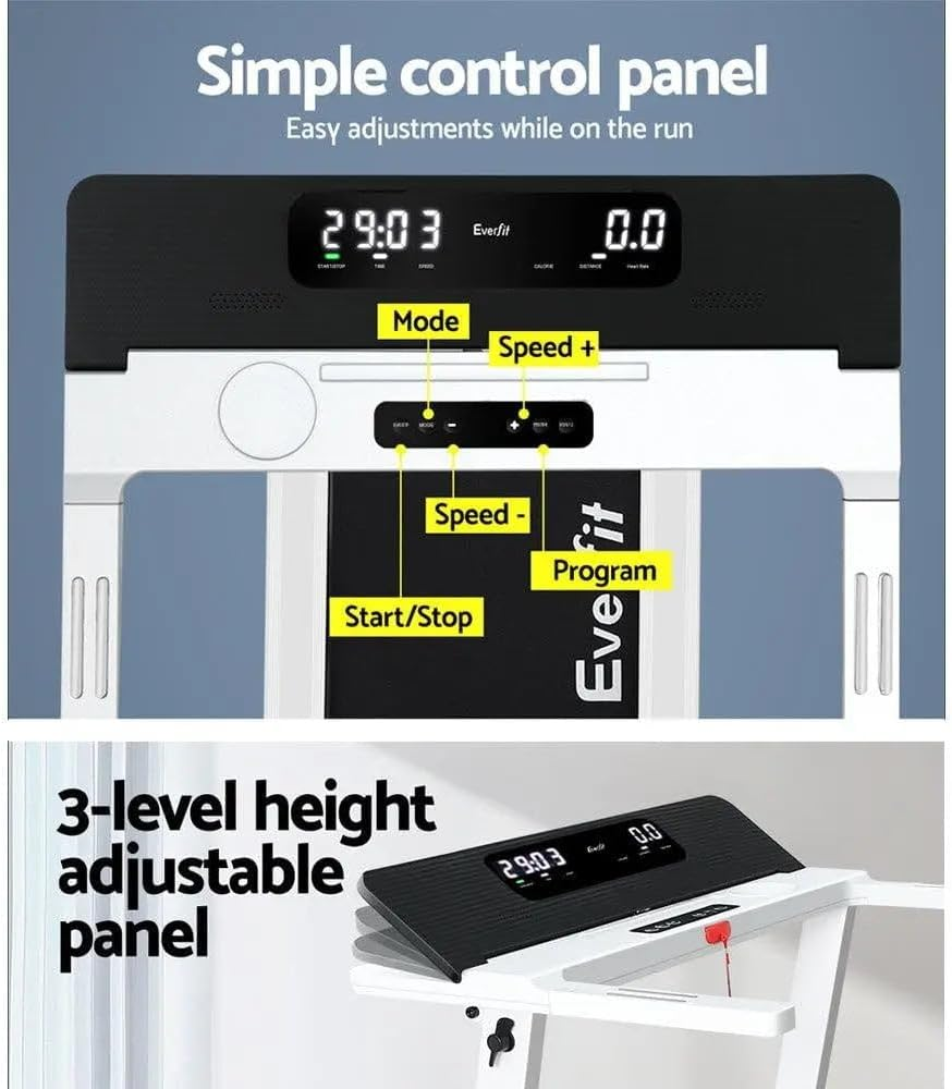 Everfit Treadmill Electric Treadmills with 450Mm Running Belt, Fully Folding Walking Pad Foldable Machine Exercise & Fitness Equipment, White with up to 14Km/H Speed for Home Gym Cardio Training image number 4