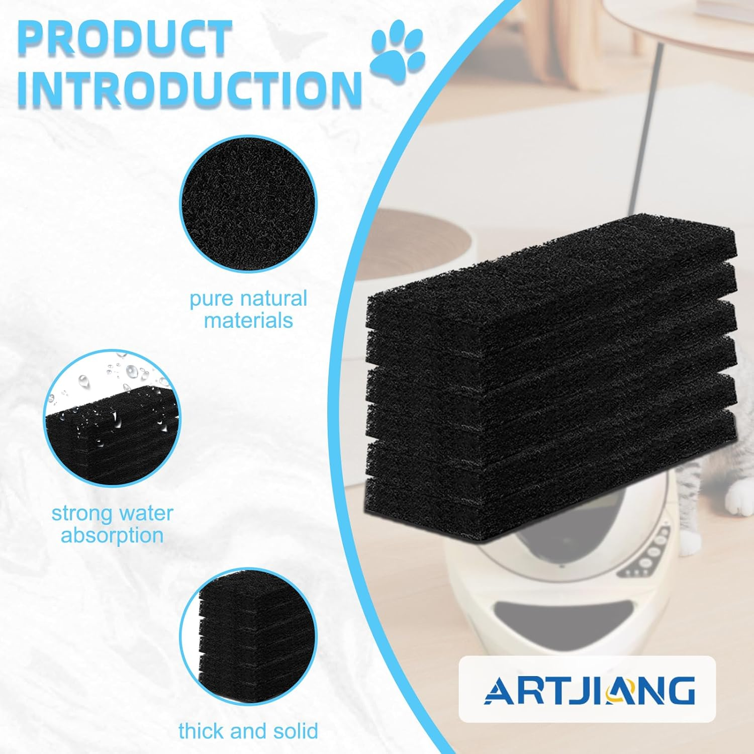 ARTJIANG 6Pack Carbon Filters for Automatic Litter Box 3, 9"&times;3" Carbon Replacement Filter,Thickened Type Carbon Self Cleaning Cat Litter Box Filters, Activated Carbon Filter,Odor Filters