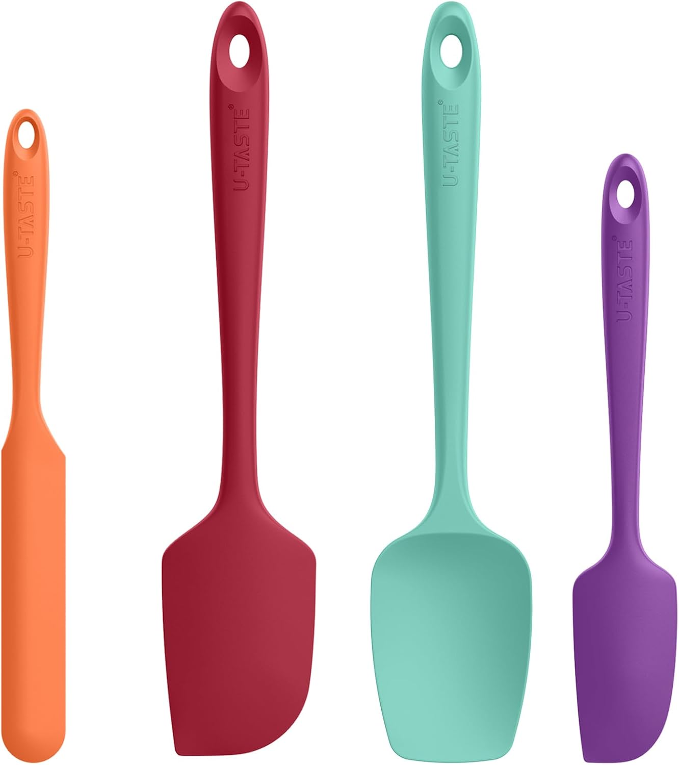315℃ Heat Resistant Silicone Spatula: U-Taste High Heat Proof Flexible Bpa-Free Non-Stick Bowl Scraper, Seamless Rubber Kitchen Utensils for Baking Cooking Mixing Cookware Set of 4 (Teal/Aqua Sky)