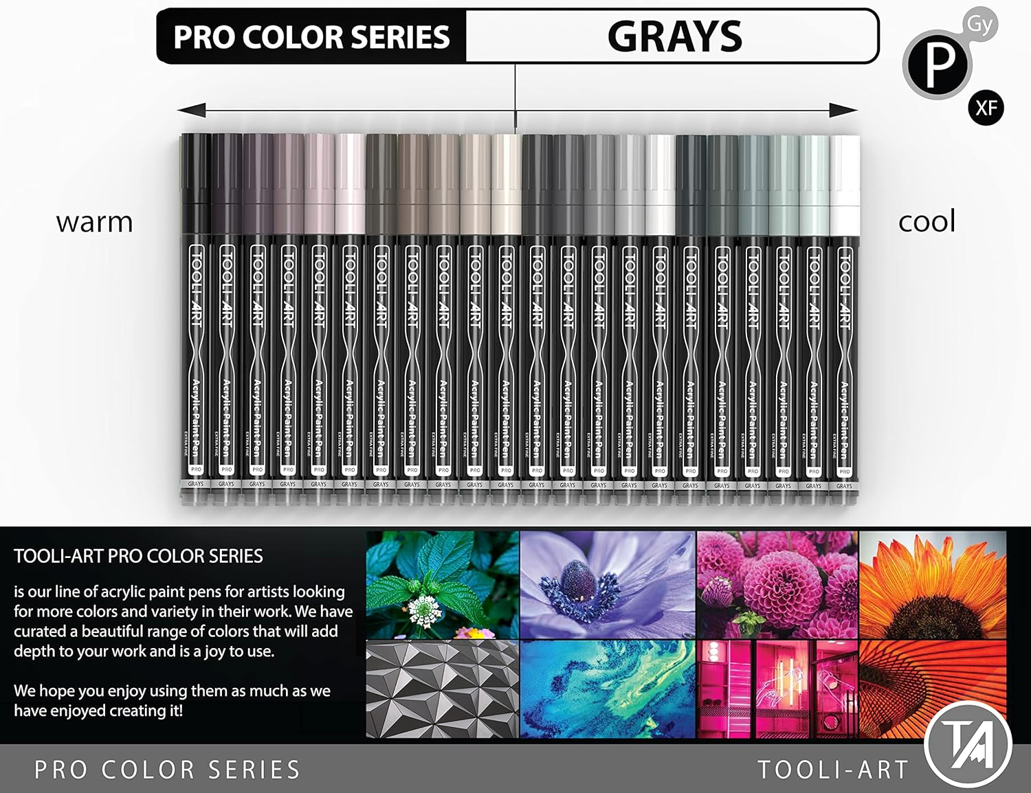 Acrylic Paint Pens 22 Assorted Gray Pro Color Series Markers Set 0.7Mm Extra Fine Tip for Rock Painting, Glass, Mugs, Wood, Metal, Canvas, DIY Projects, Outlining, Detailing. Non Toxic, Waterbased image number 6