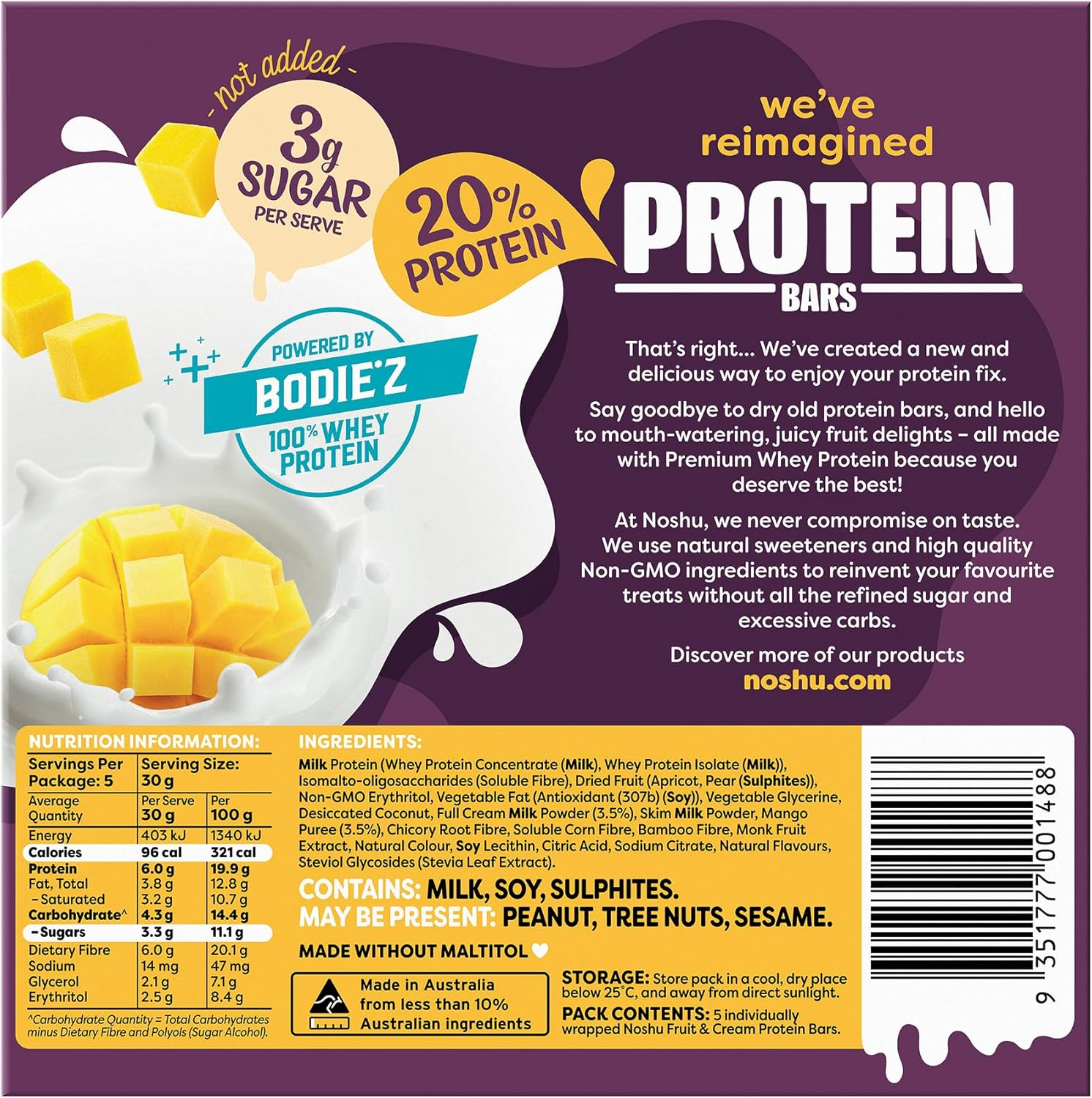 Noshu Mango & Cream Protein Bars &ndash; 5 Pack (150G) image number 3